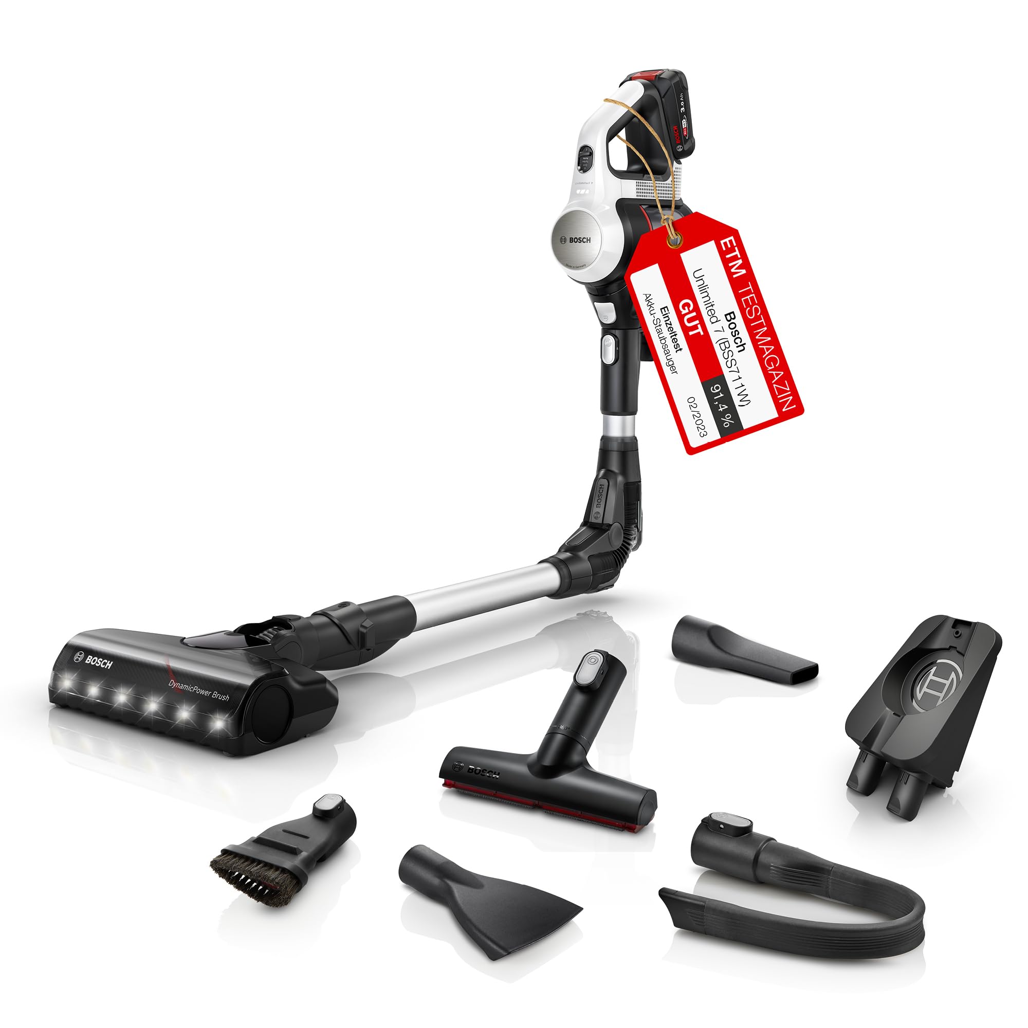 Bosch Unlimited 7 BSS711W - Bezvadu putekļsūcējs ar LED apgaismojumu un maināmu akumulatoru, 711W