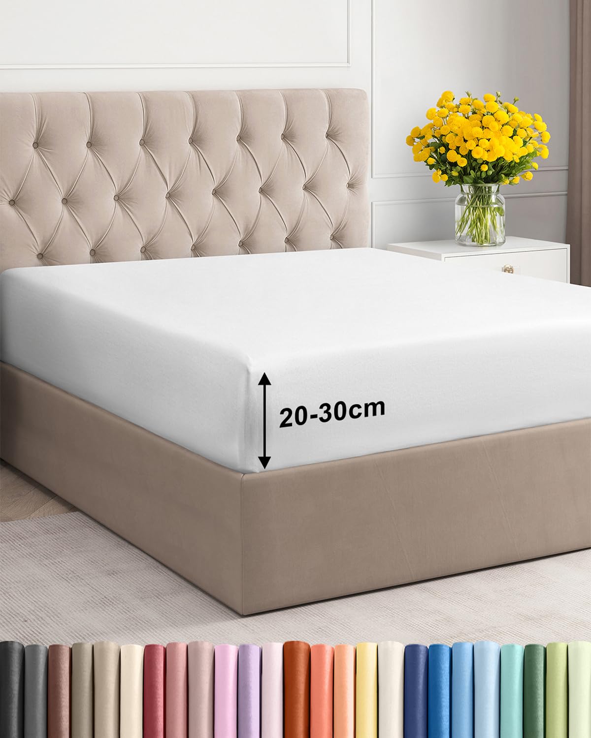 CGK Unlimited - Balts mikrošķiedras palags ar elastīgu maliņu, 100x200 cm matračiem līdz 30 cm augstumam