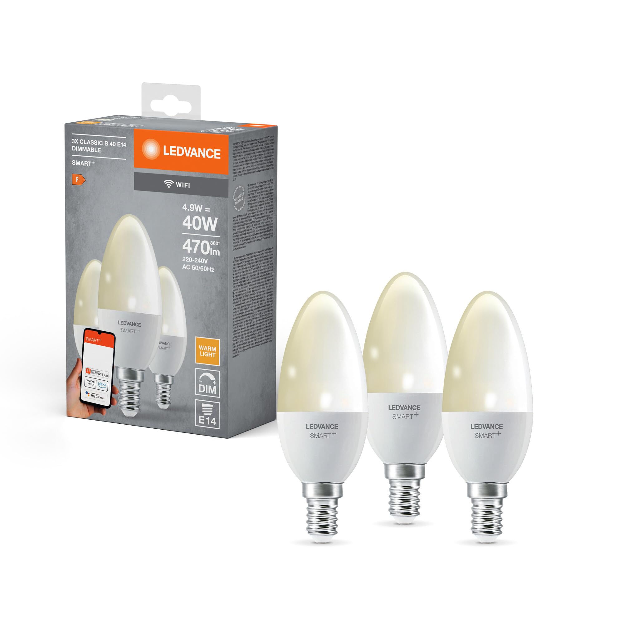 LEDVANCE SMART WiFi Candle - Viedā LED spuldze E14, 3 gab., WiFi un balss vadība