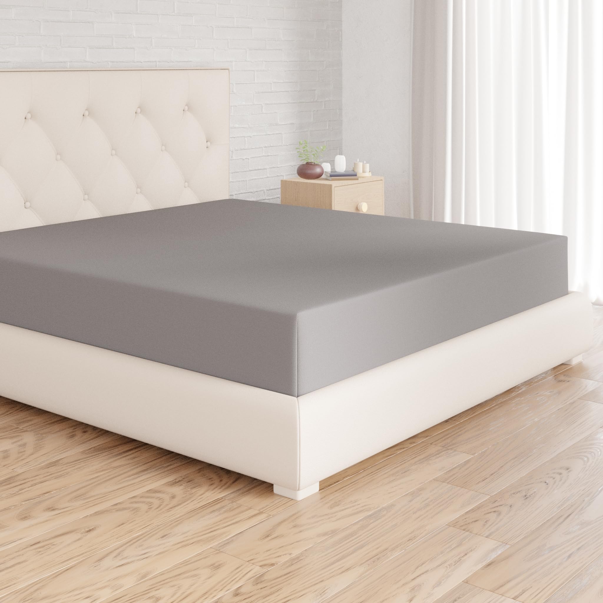 Amazon Basics FTD-DGR-009 - Mikrošķiedras elastīgais palags, tumši pelēks, 200 x 200 x 30 cm