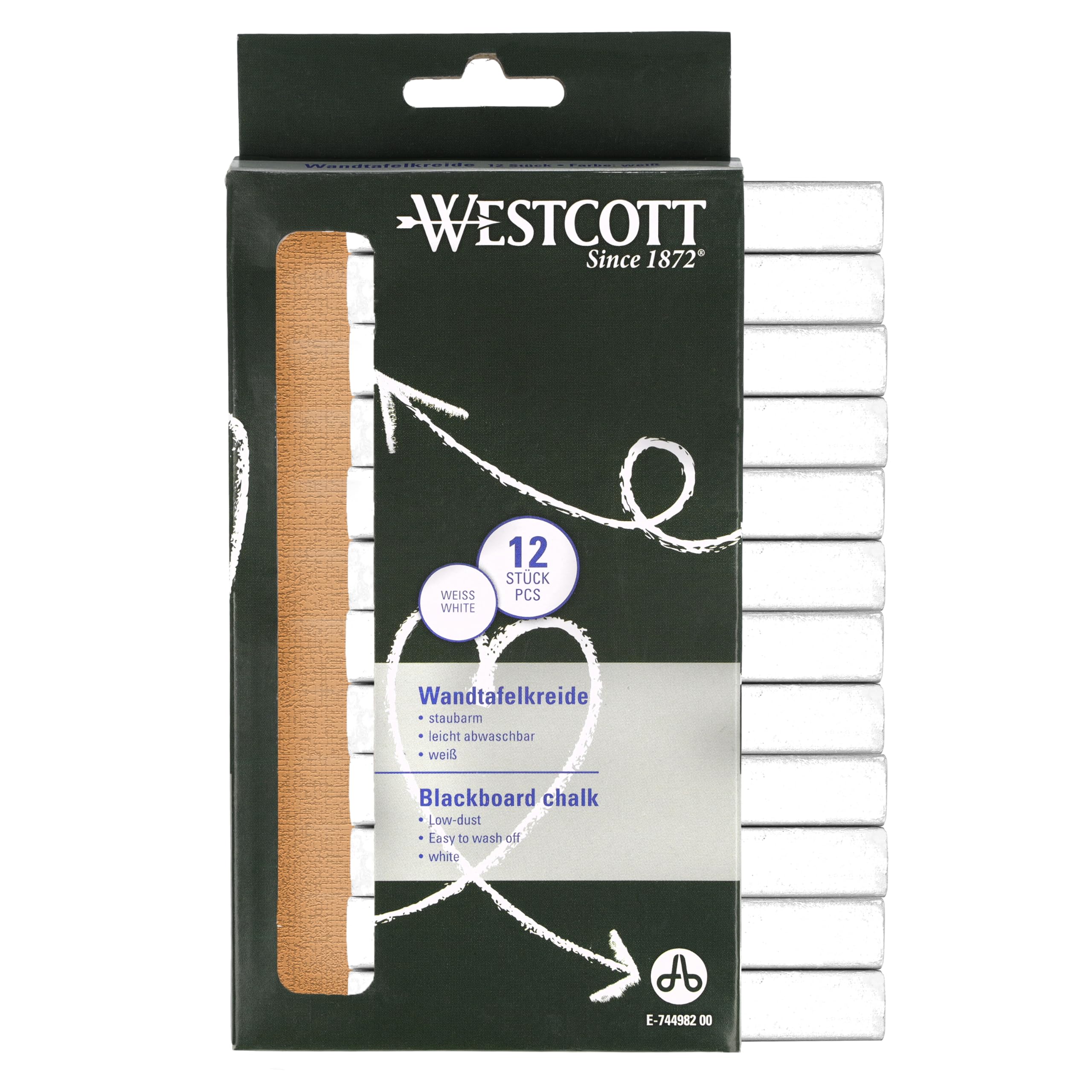 Westcott - profesionālais baltais krīts, 12 gab., putekļus nesaturoša