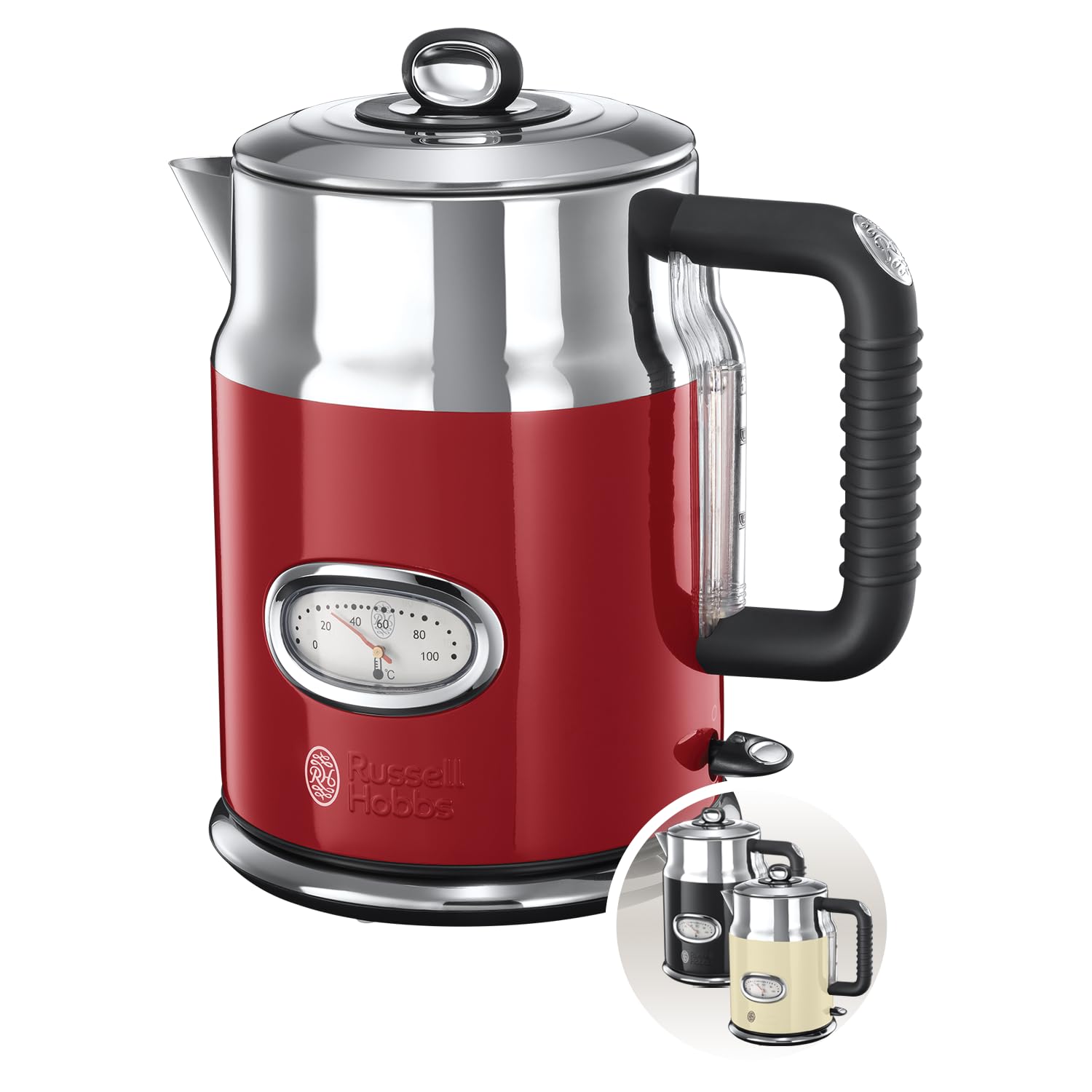 Russell Hobbs vintage 21670-70 - Retro elektriskā tējkanna 1,7 l, 2400 W, sarkana