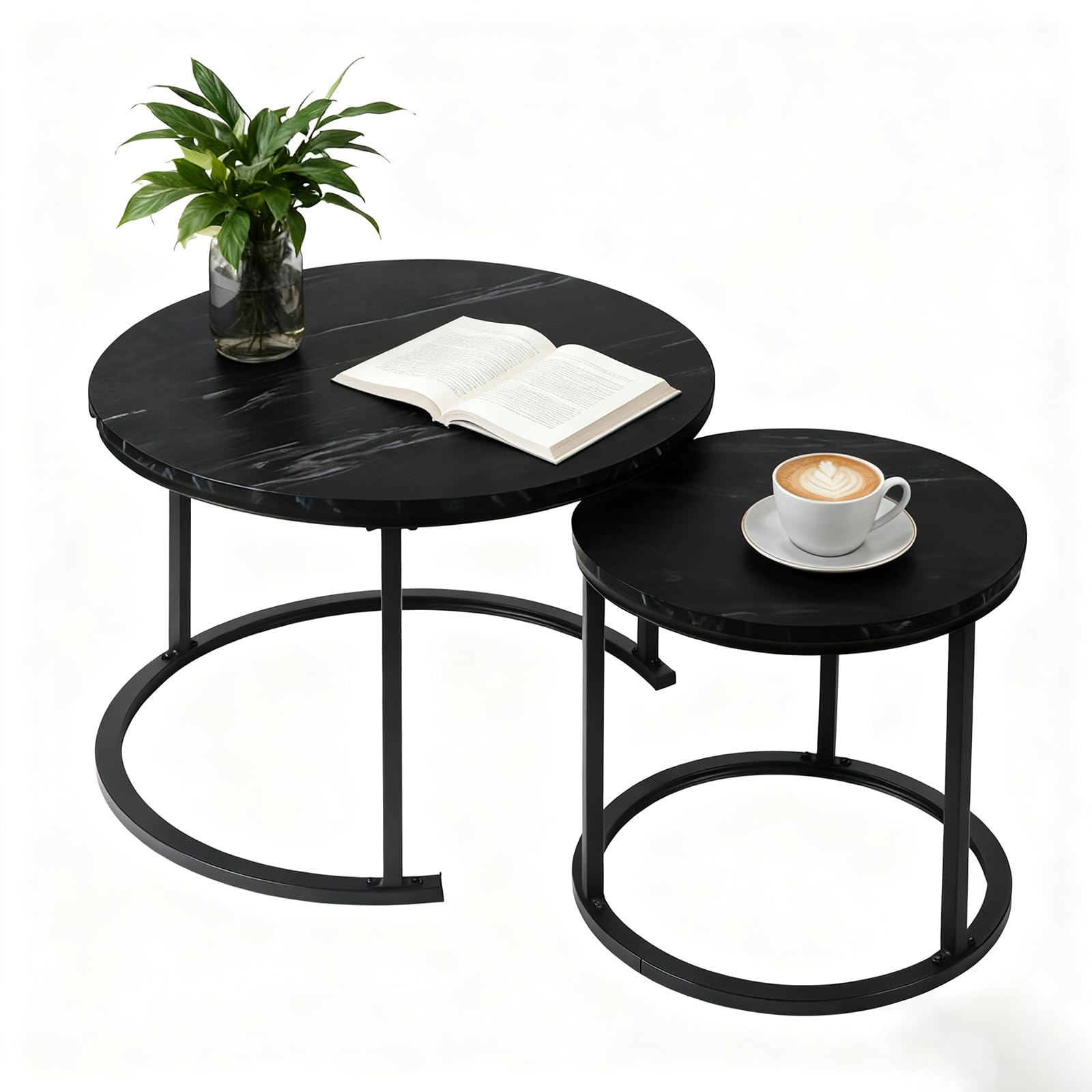 EUROSAKURA DE2900 - Apaļš kafijas galdiņš, 2 komplektā ar metāla kājām, 70 cm un 50 cm