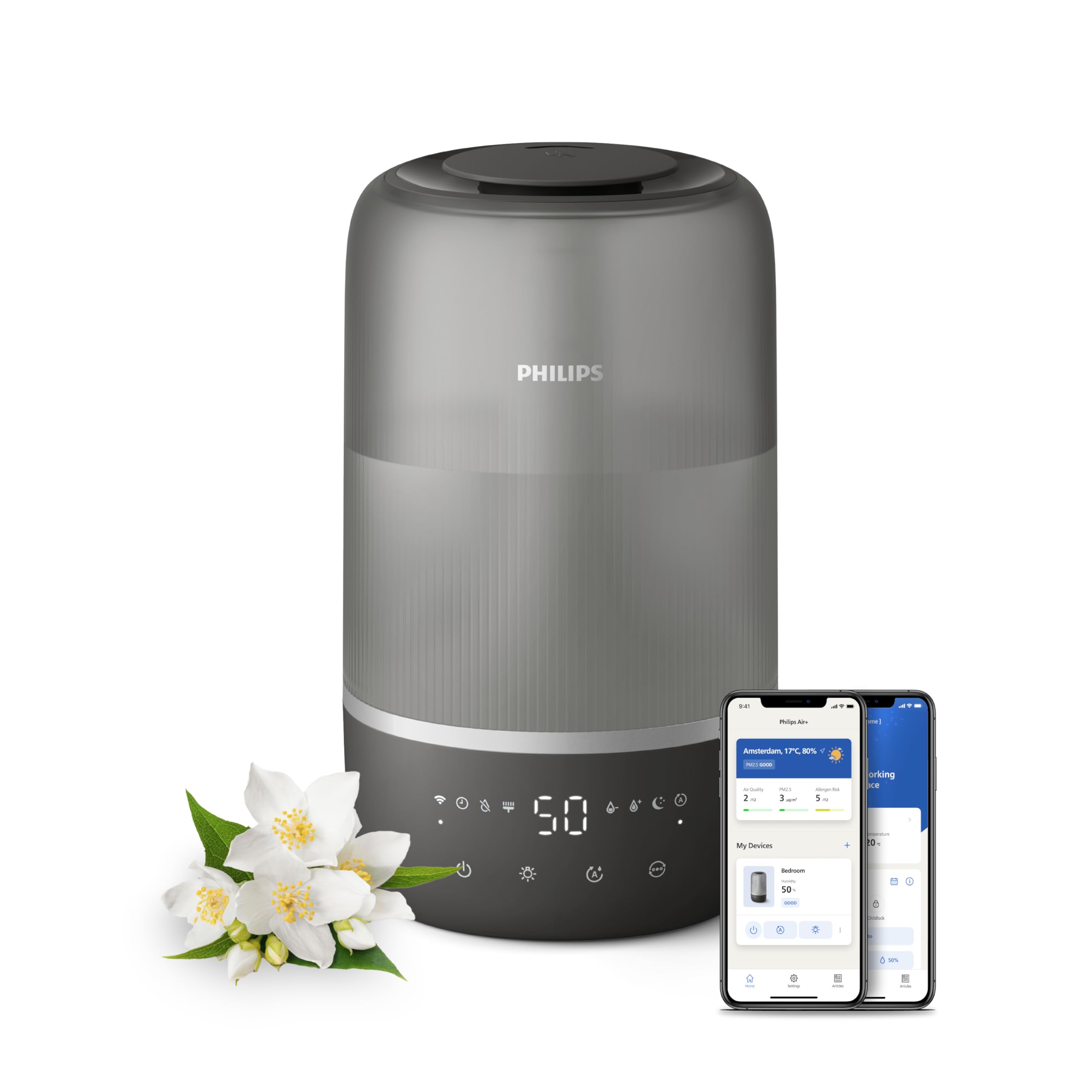Philips HU151003 - Viedais gaisa mitrinātājs ar miega funkciju un aromterapiju, 41m2, melns