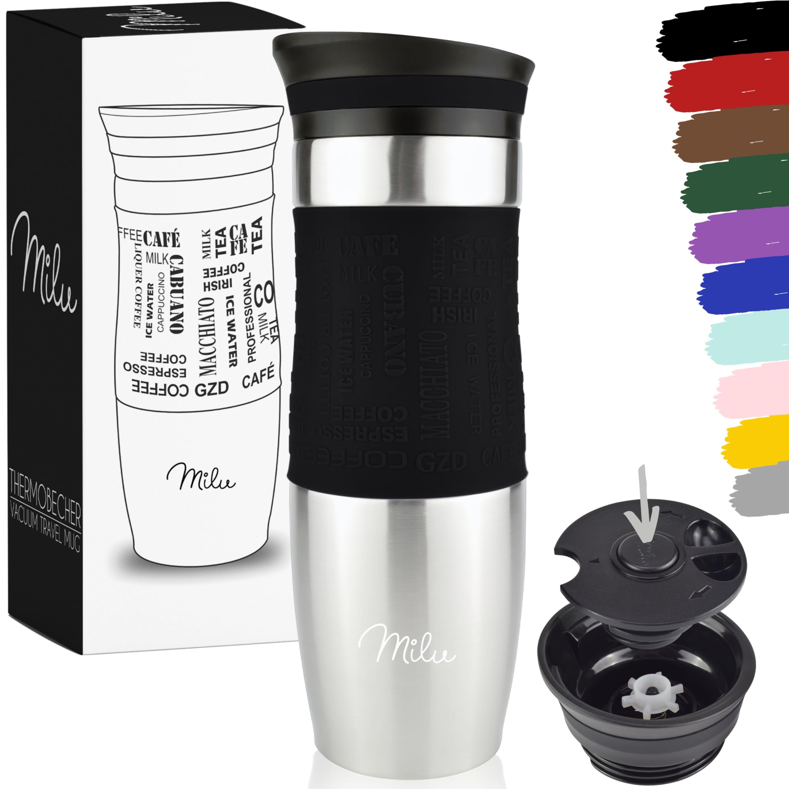 Milu - Termo krūze kafijai ar dubultu izolāciju, 450ml, melna