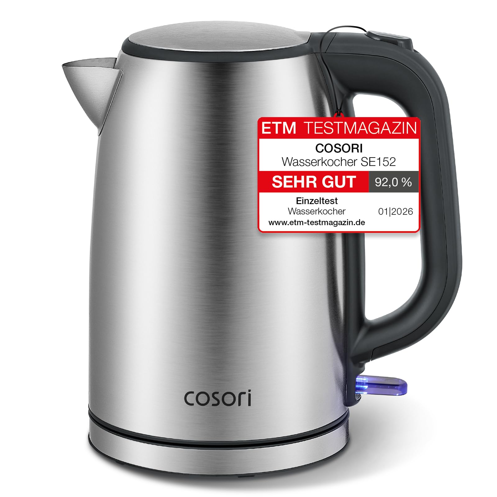 Cosori CEK-S152-VEU - Nerūsējošā tērauda ūdens vārāmā kanna bez plastmasas kontakta, 1,7 l, 2200 W, LED