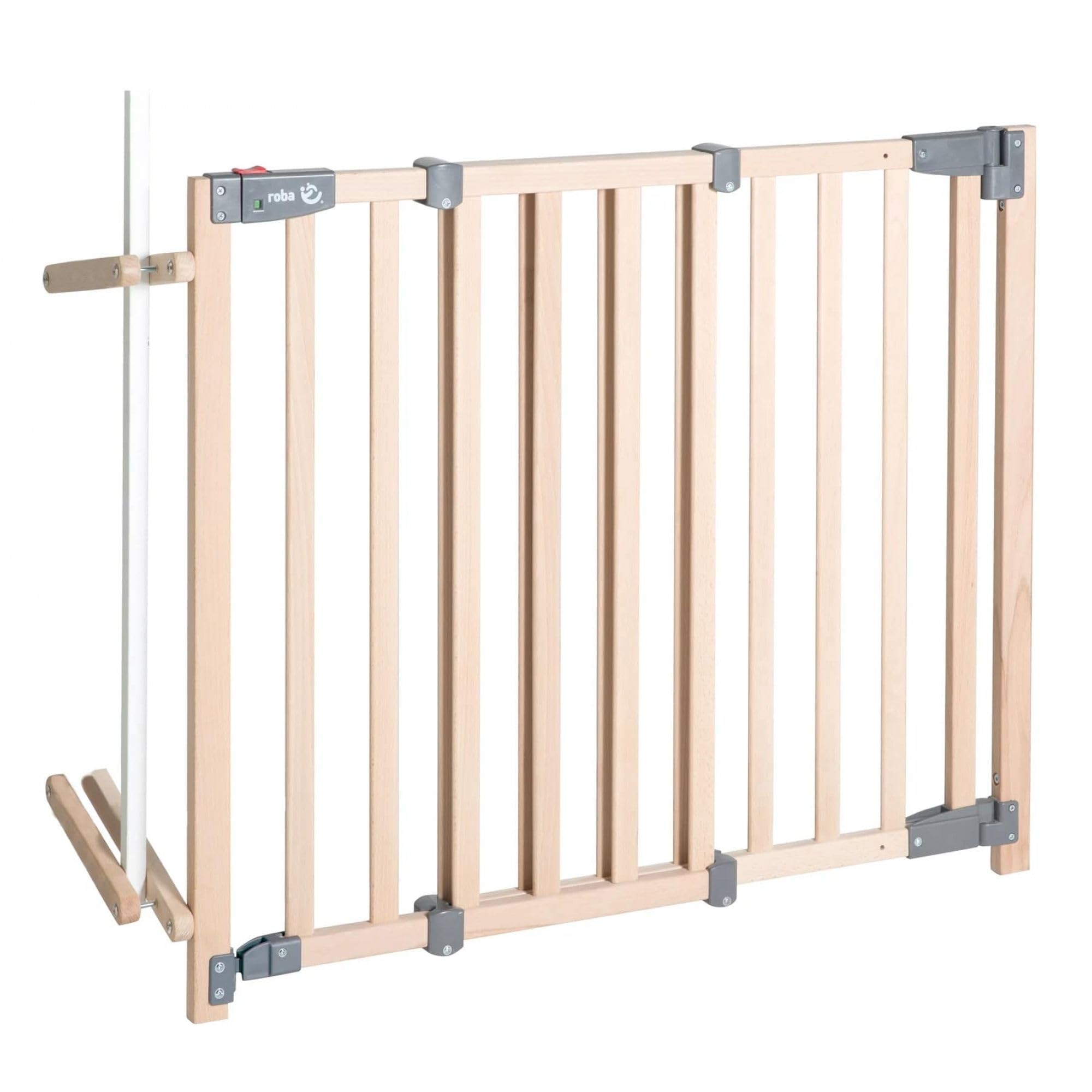 Roba 215028NL - bērnu drošības barjera kāpnēm un durvīm, 93,5–120,5 cm, dabīga koka