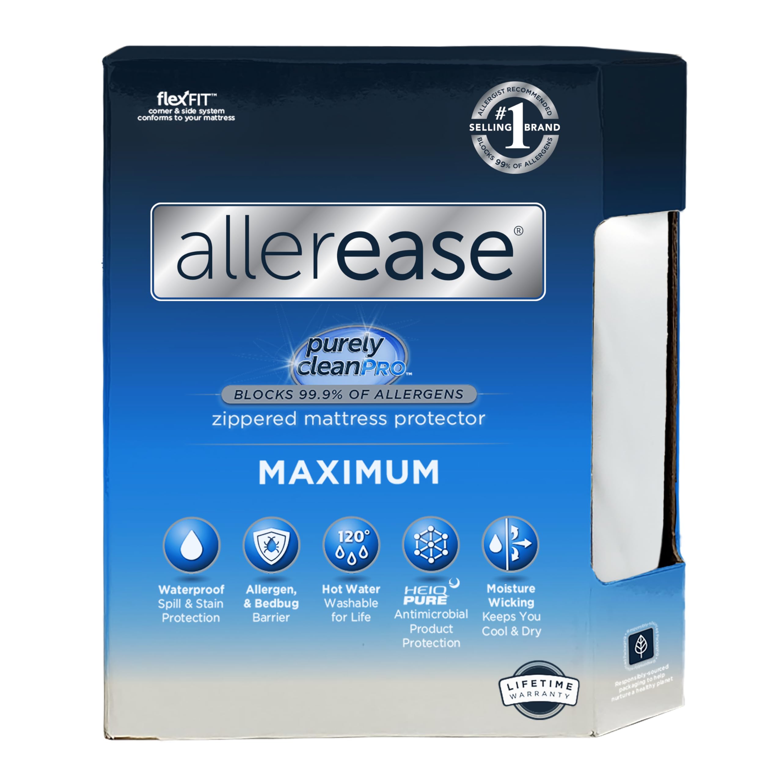 Aller-Ease 3216AMZ - ūdensizturīgs matraču aizsargs pret alerģēniem ar rāvējslēdzēju, King izmērs