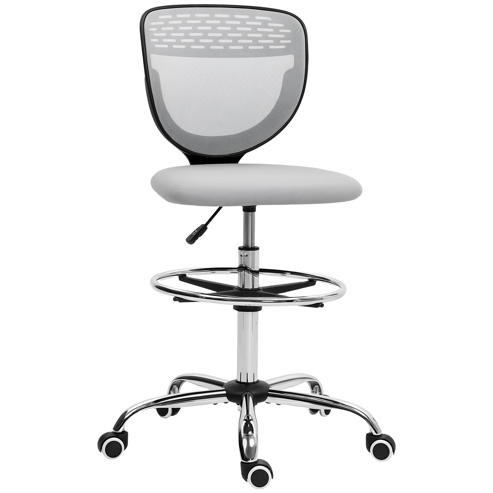 Vinsetto 921-645V00LG - ergonomisks biroja krēsls ar kāju balstu un sieta atzveltni, regulējams augstums, gaiši pelēks