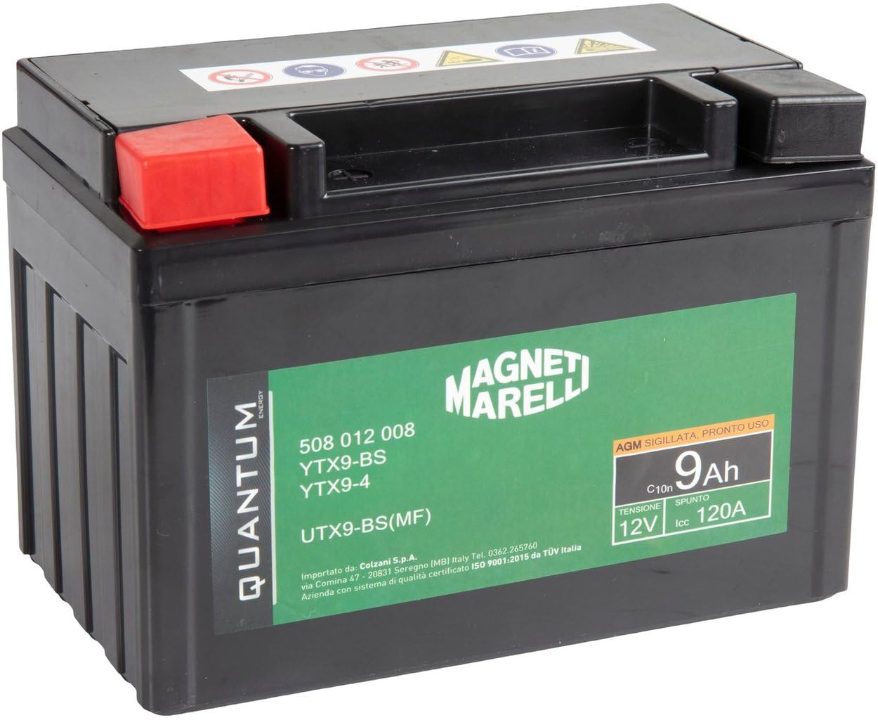 Magneti Marelli - Motocikla un skutera akumulators, 9Ah, 12V, 120A, AGM versplombēts