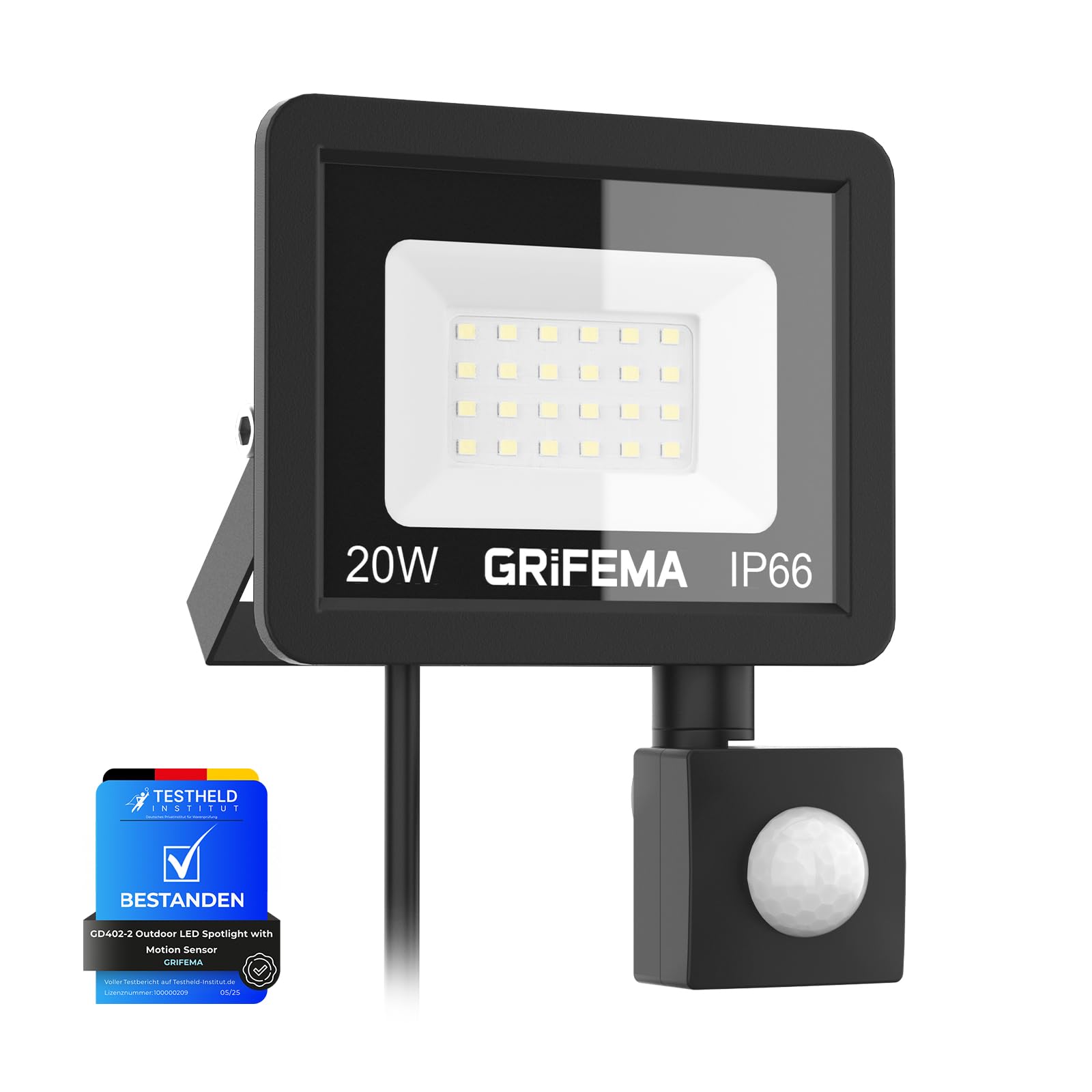 Grifema GD402-2 - LED prožektors ar kustības sensoru, 2200 lm, IP66, 20W