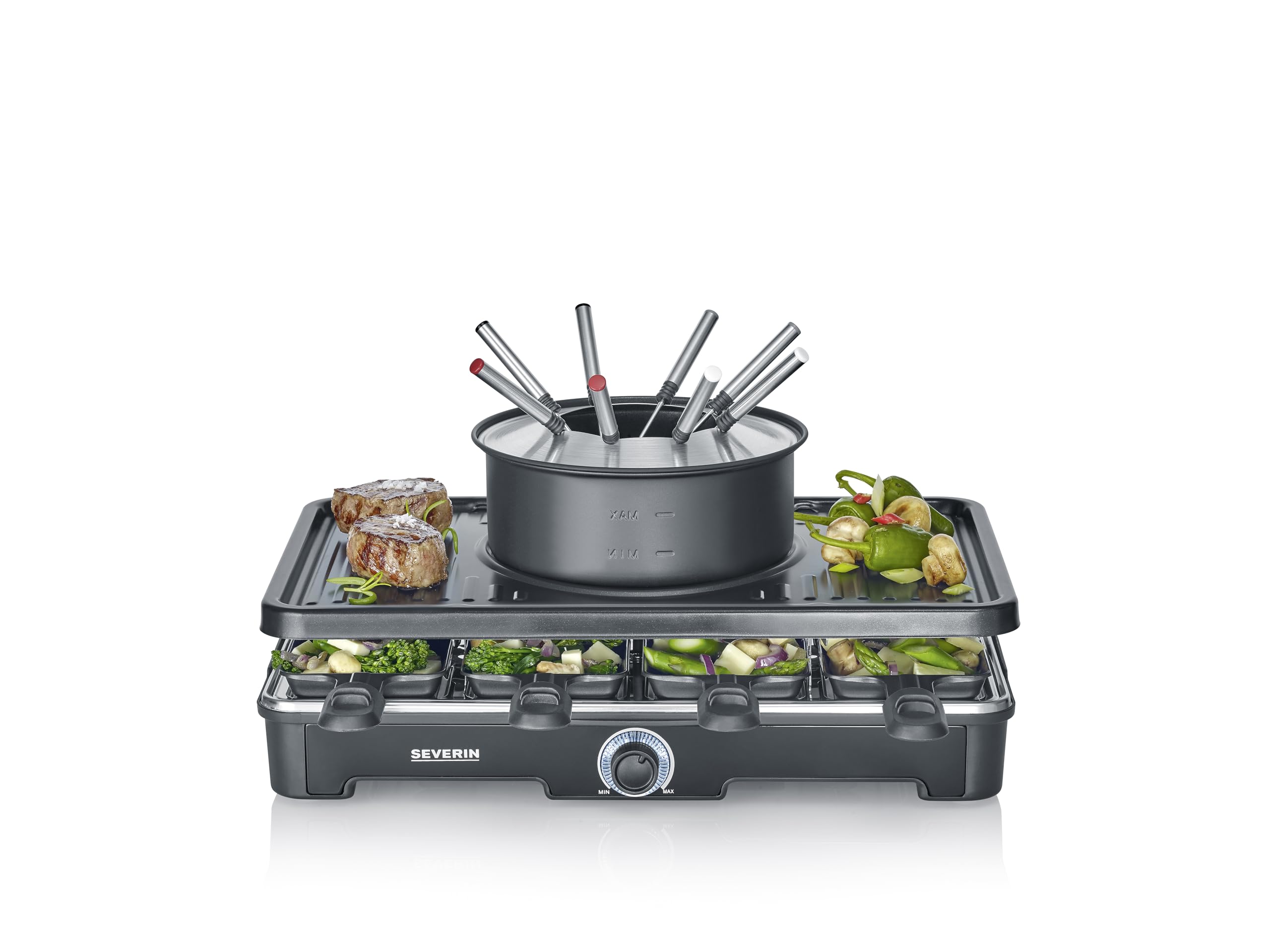 Severin 2in1 RG2347 - Raclette un fondue grils, 8 personām ar keramikas plāksni