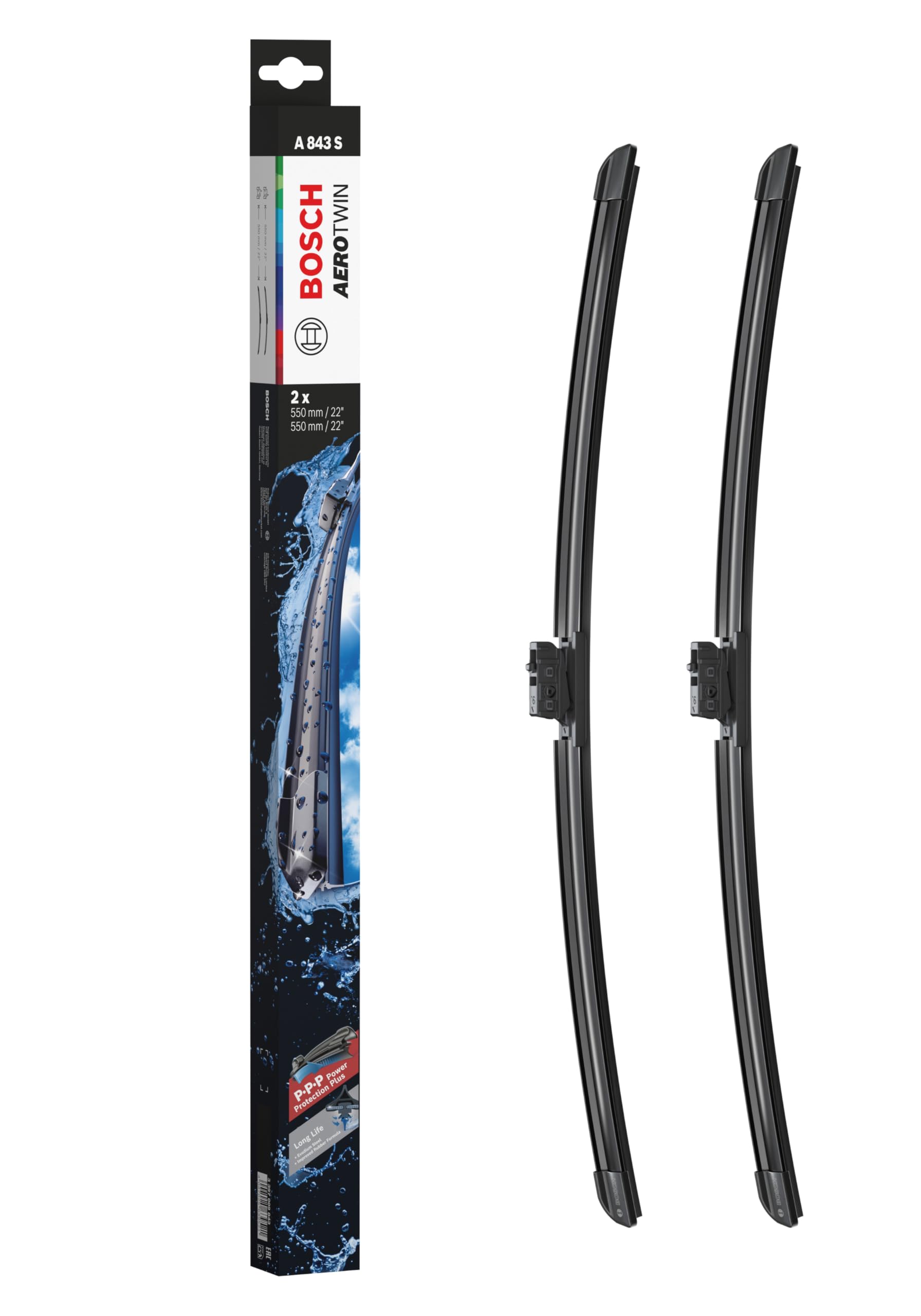 Bosch Aerotwin A843S - Logu tīrītāji 550mm x 550mm, priekšējam vējstiklam