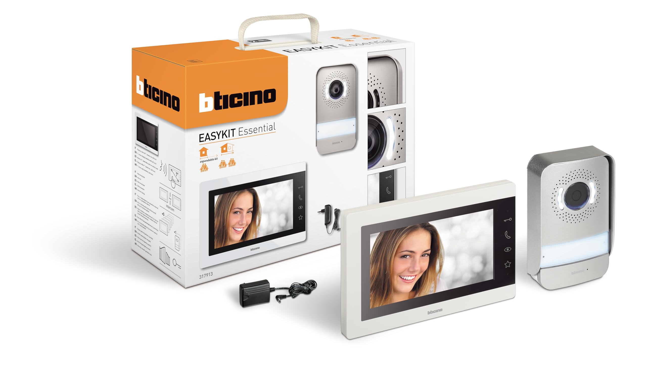 BTICINO 317913 Easykit Essential - Video durvju ieejas sistēma, 7 collu krāsu monitors, nakts redzamība, divvirzienu audio, ārējs spiedpogu panelis ar kameru
