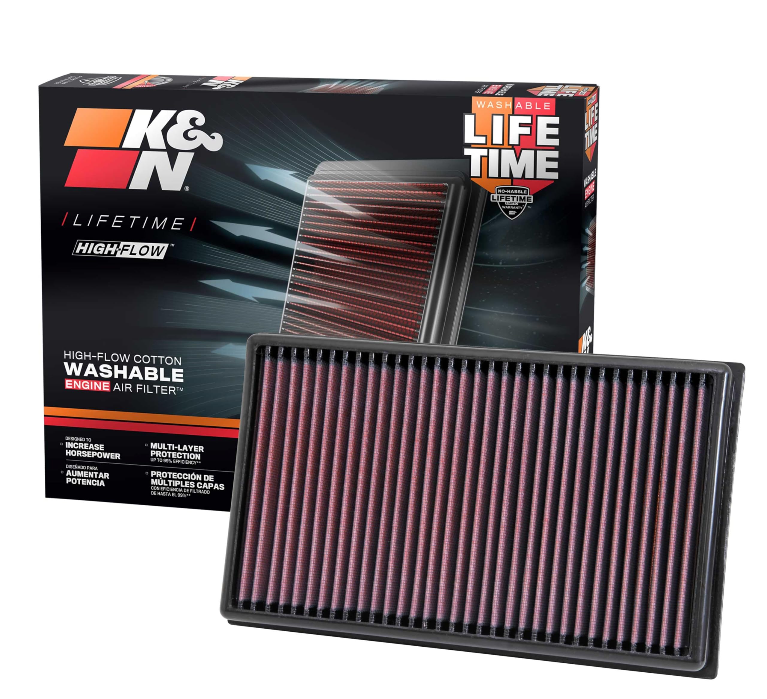 K&N 33-3005 - Augstas veiktspējas mazgājams gaisa filtrs automašīnām Golf, Tiguan, Passat, A3 un citām