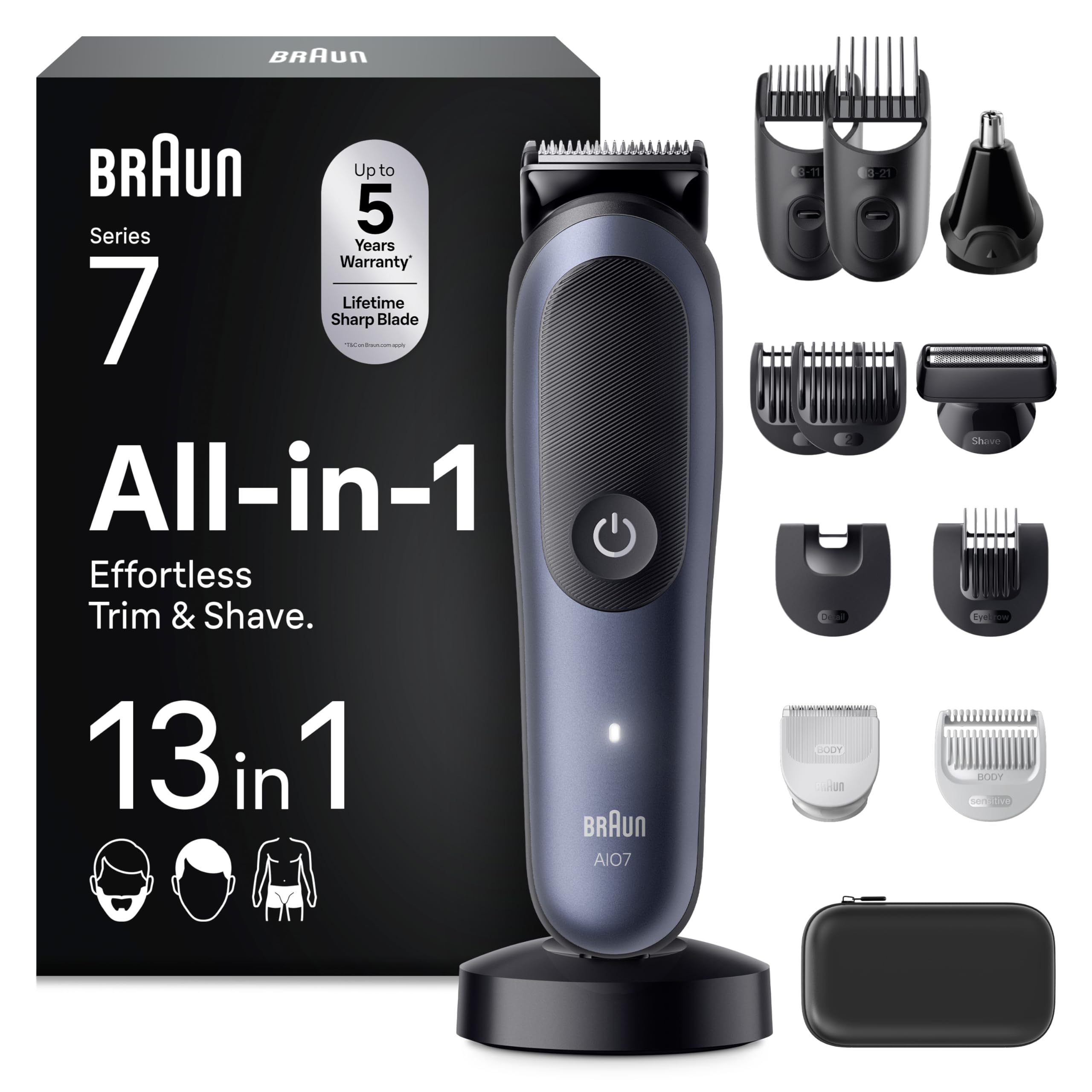 Braun AIO7565 13in1 - Universālais trimmeris bārdai, matiem, ausīm, degunam un ķermenim, 14 garumi, 120 minūšu akumulatora darbības laiks