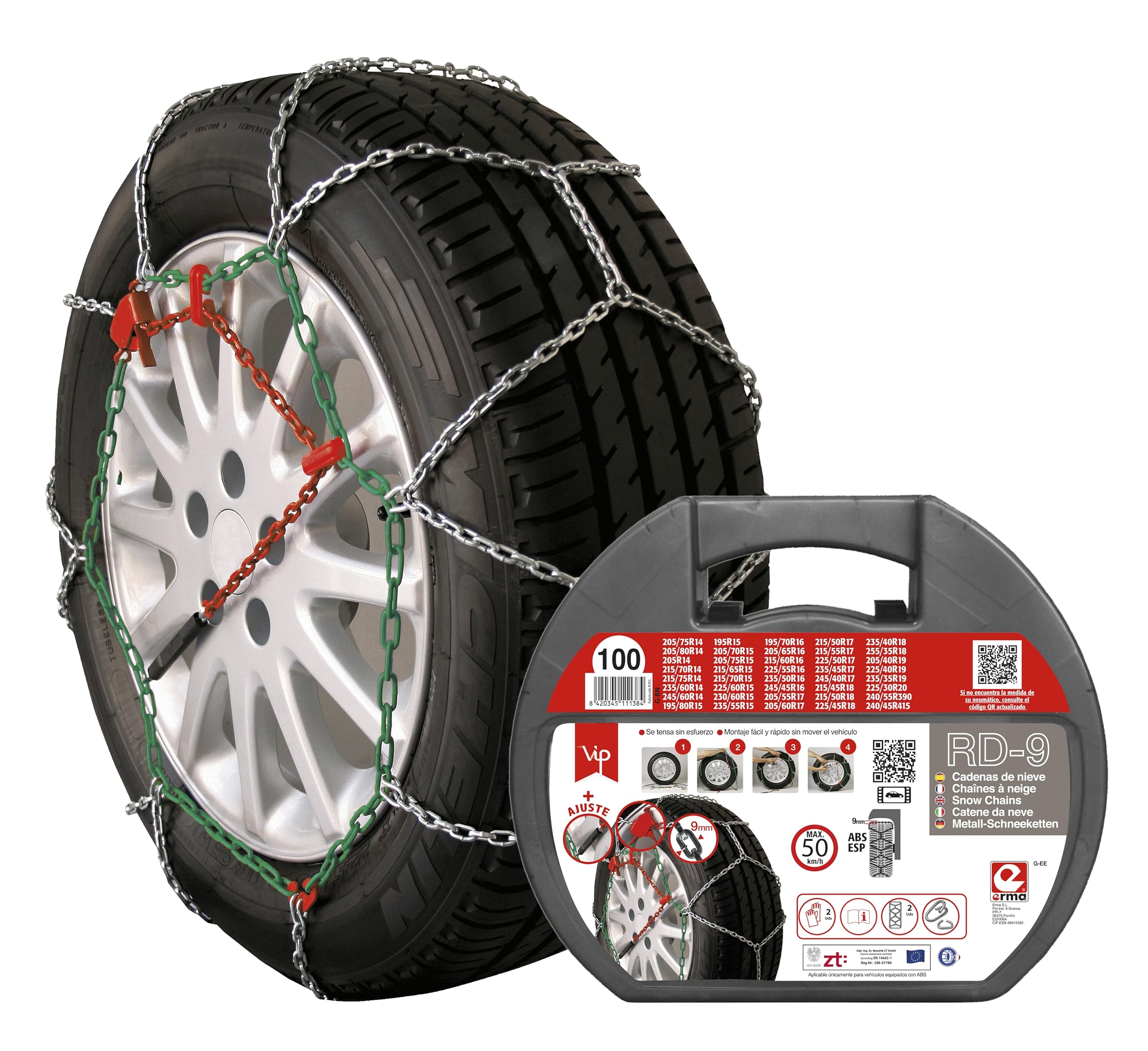 RD9 0842034511138 - metāla sniega ķēdes automašīnām, izmērs 100 mm