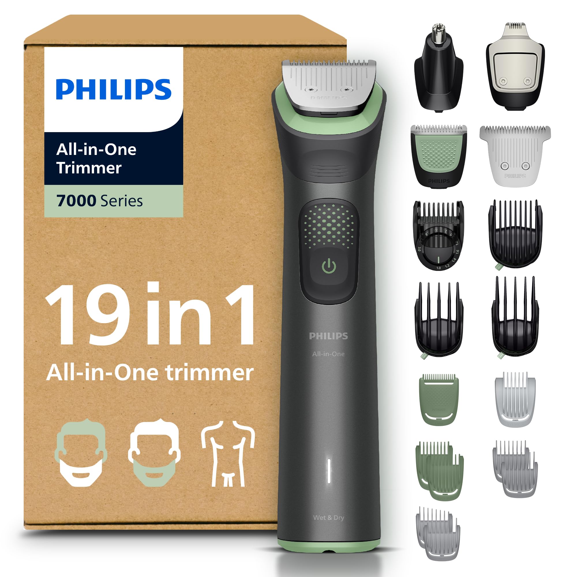 Philips Serie 7000 MG796230 19in1 - Daudzfunkcionālais vīriešu skuveklis, 26 garuma iestatījumus no 0,5 līdz 20 mm