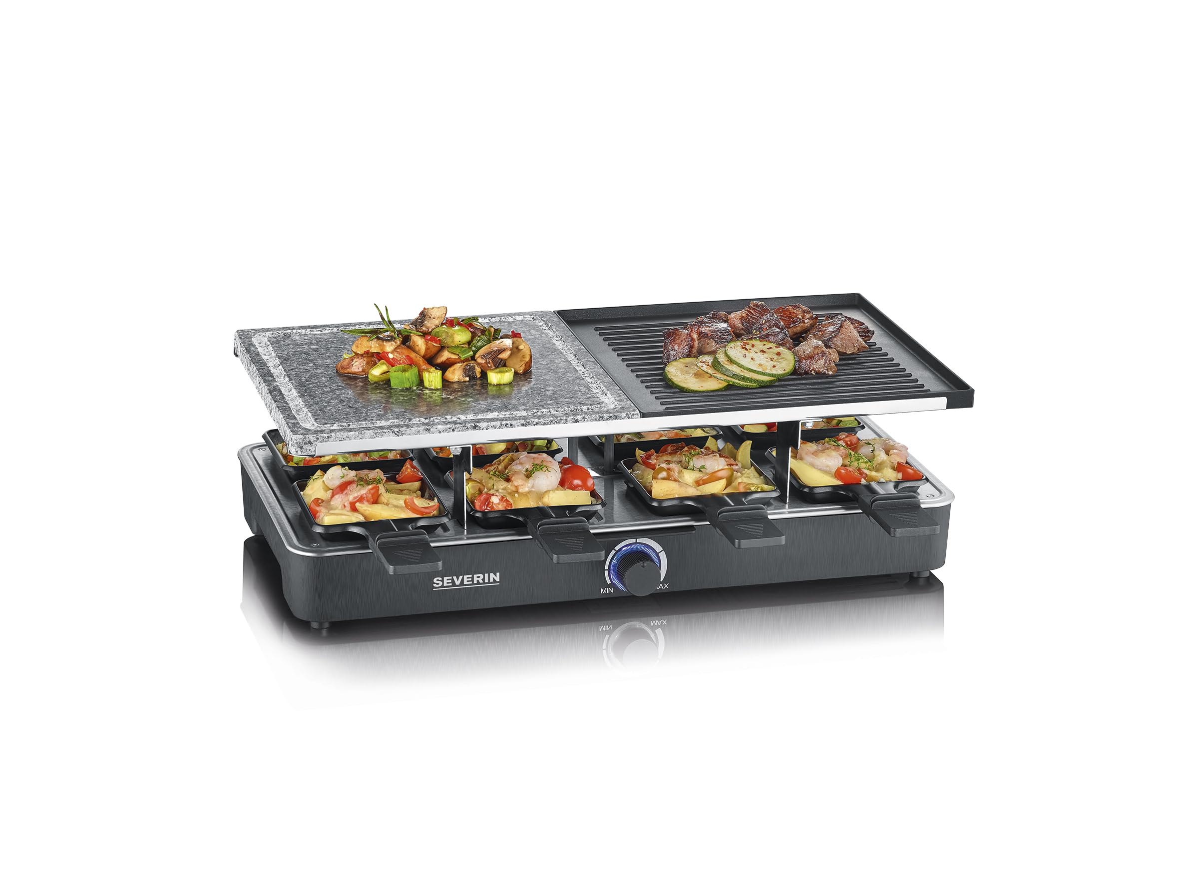 Severin raclette RG 2371 - Galda grils ar dabīgo grila akmeni un grila plāksni, 8 personām, 1300W
