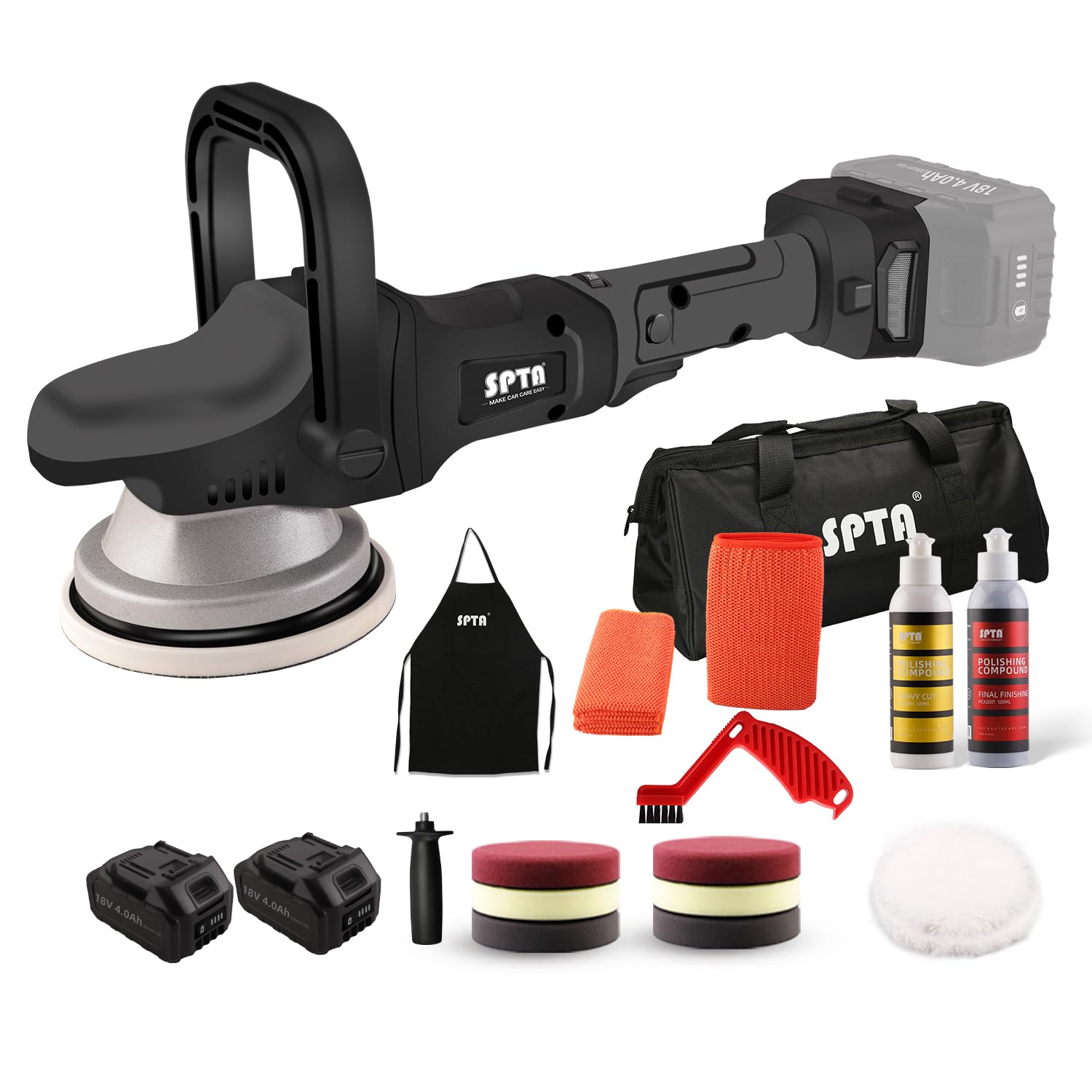 SPTA LD504-MIX2-EU - Akumulatora ekscentriskā pulēšanas mašīna, 18V ar 8mm orbītu un 125mm pulēšanas paliktni