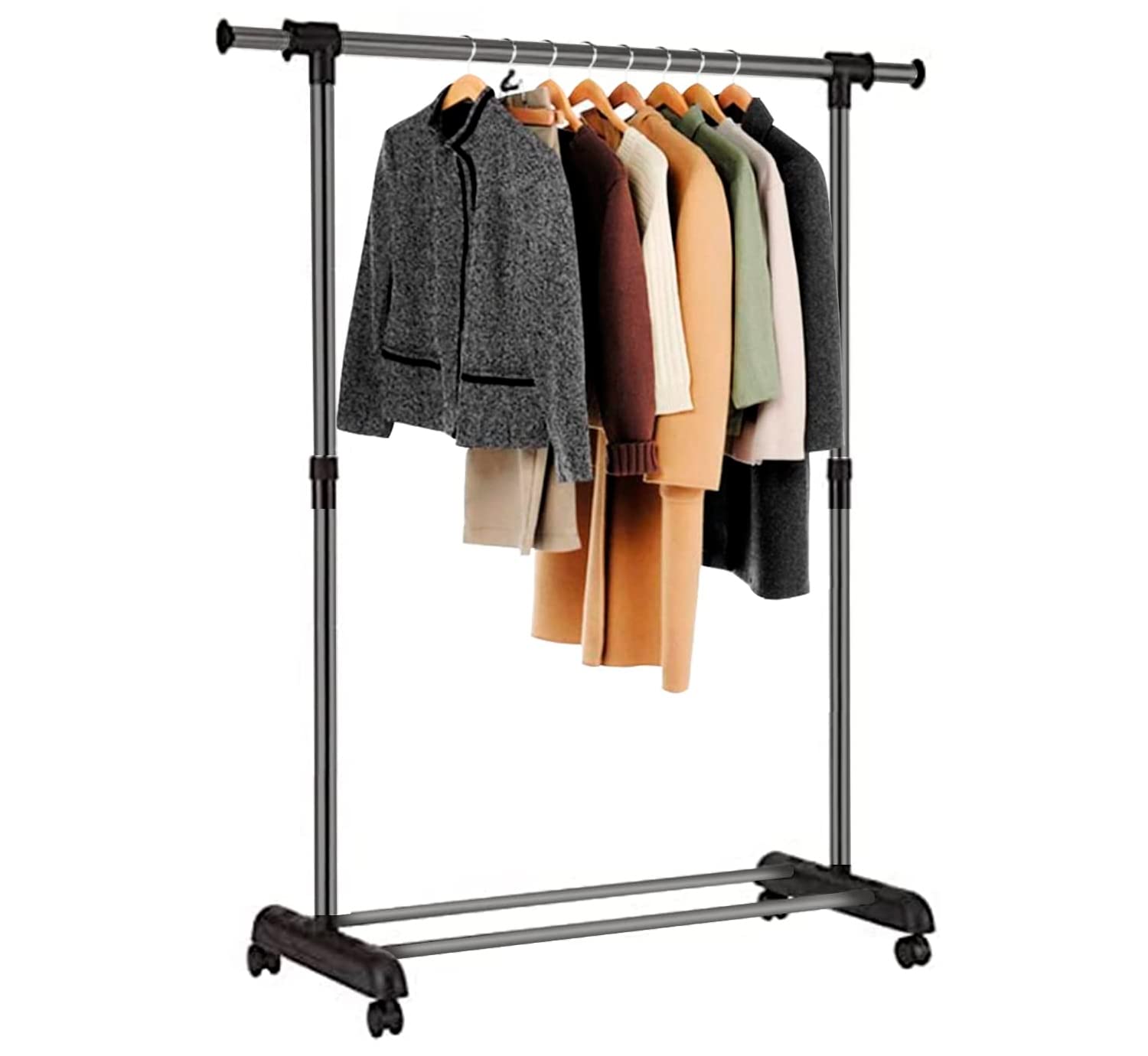 Edihome EDIH-0014-3 - Metāla apģērbu pakaramais ar riteņiem, regulējams un pārnēsājams, 54 x 110 x 150 cm