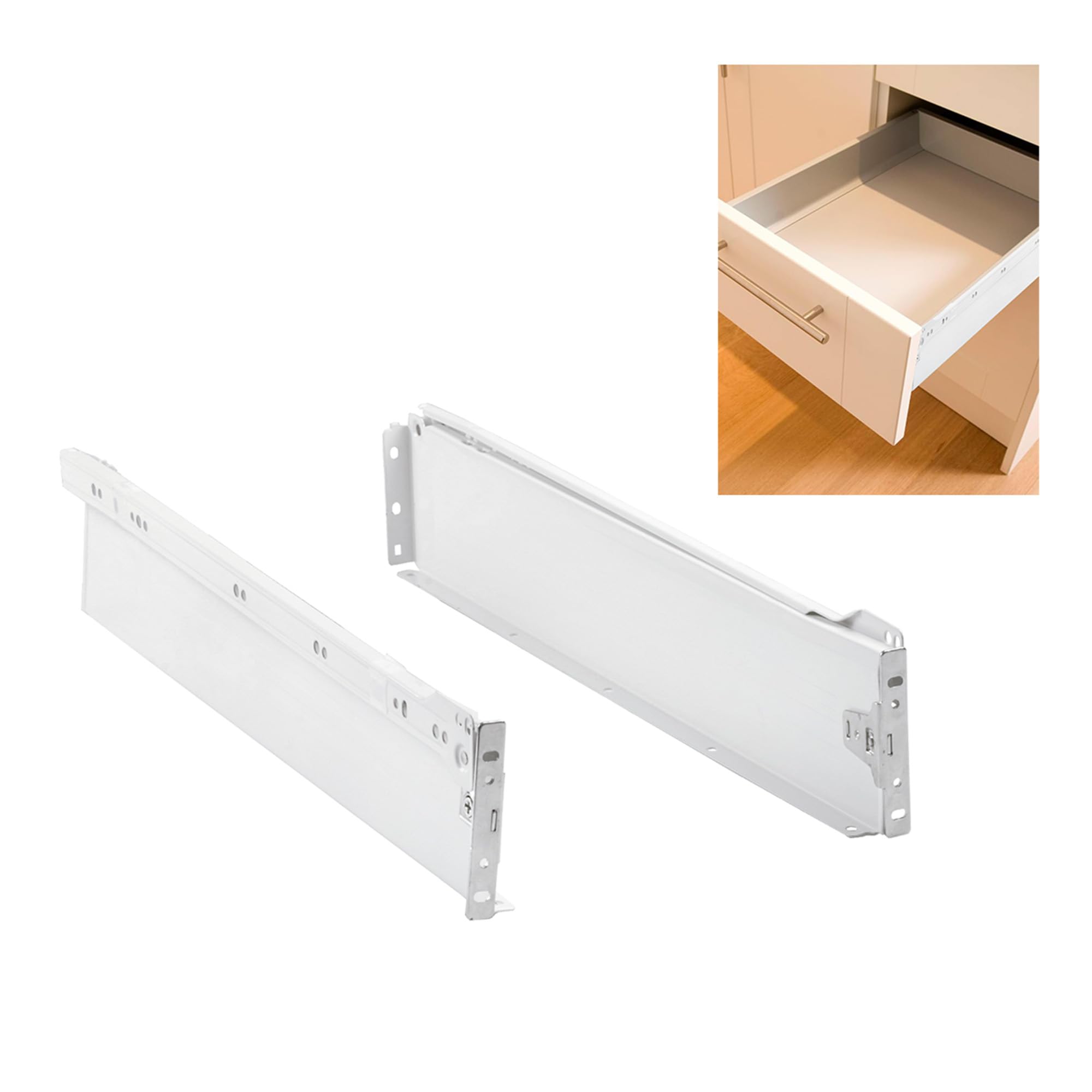 Amig 9822 - Metāla sliežu komplekts ar riteņiem atvilktnēm mod. 30, 86 x 500 mm