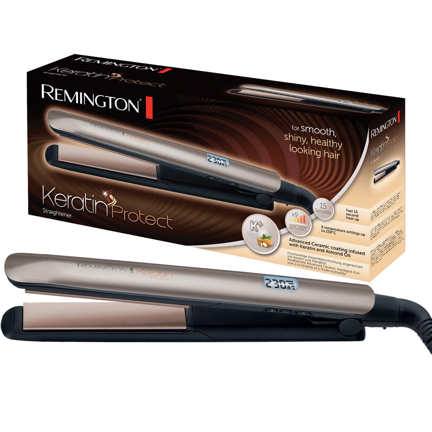 Remington S8540 - Matu taisnotājs ar keramisko pārklājumu un keratīnu, 110 mm plāksnes