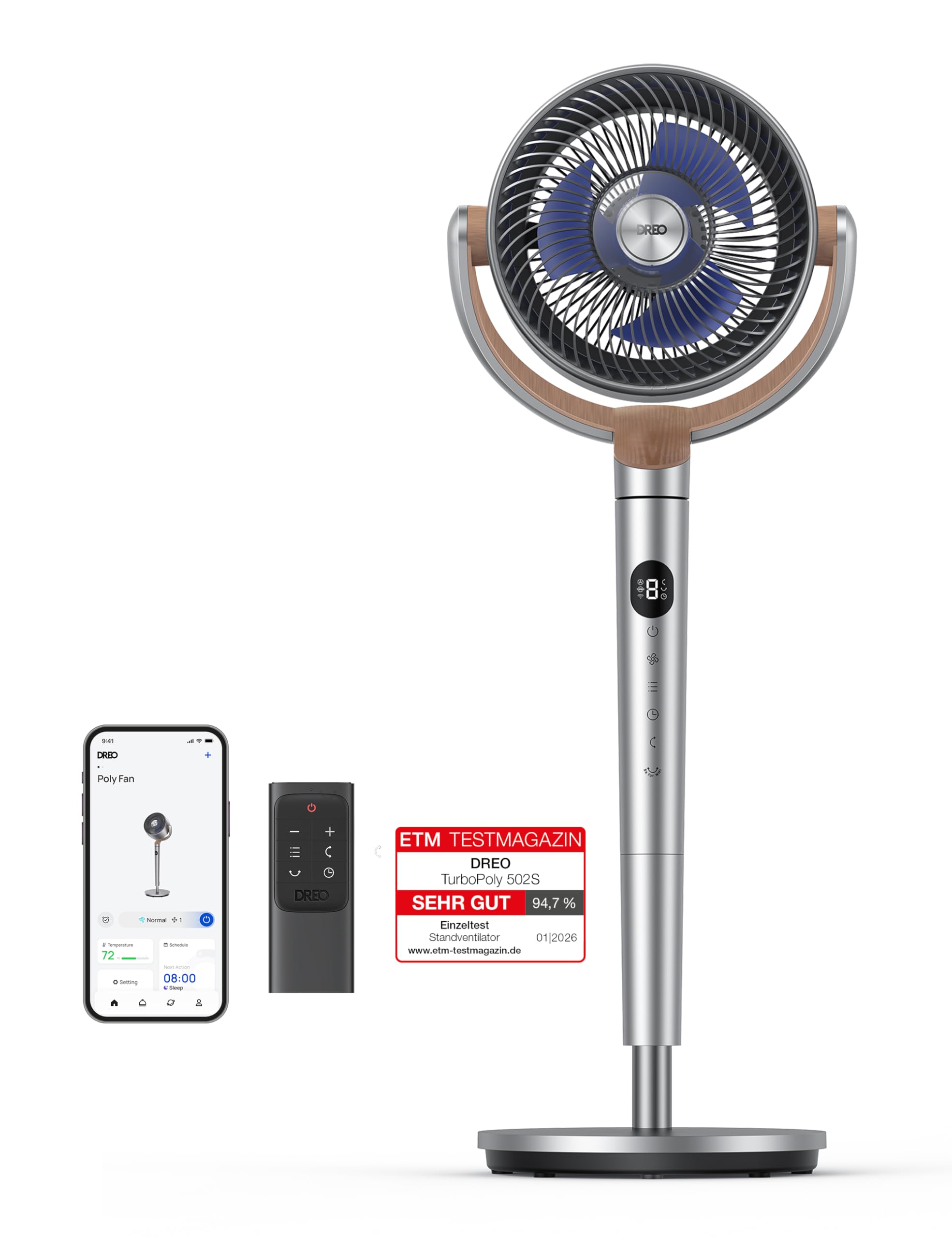 Dreo PolyFan DR-HPF002S - Viedais grīdas ventilators ar Wi-Fi un oscillāciju, 8 ātrumi