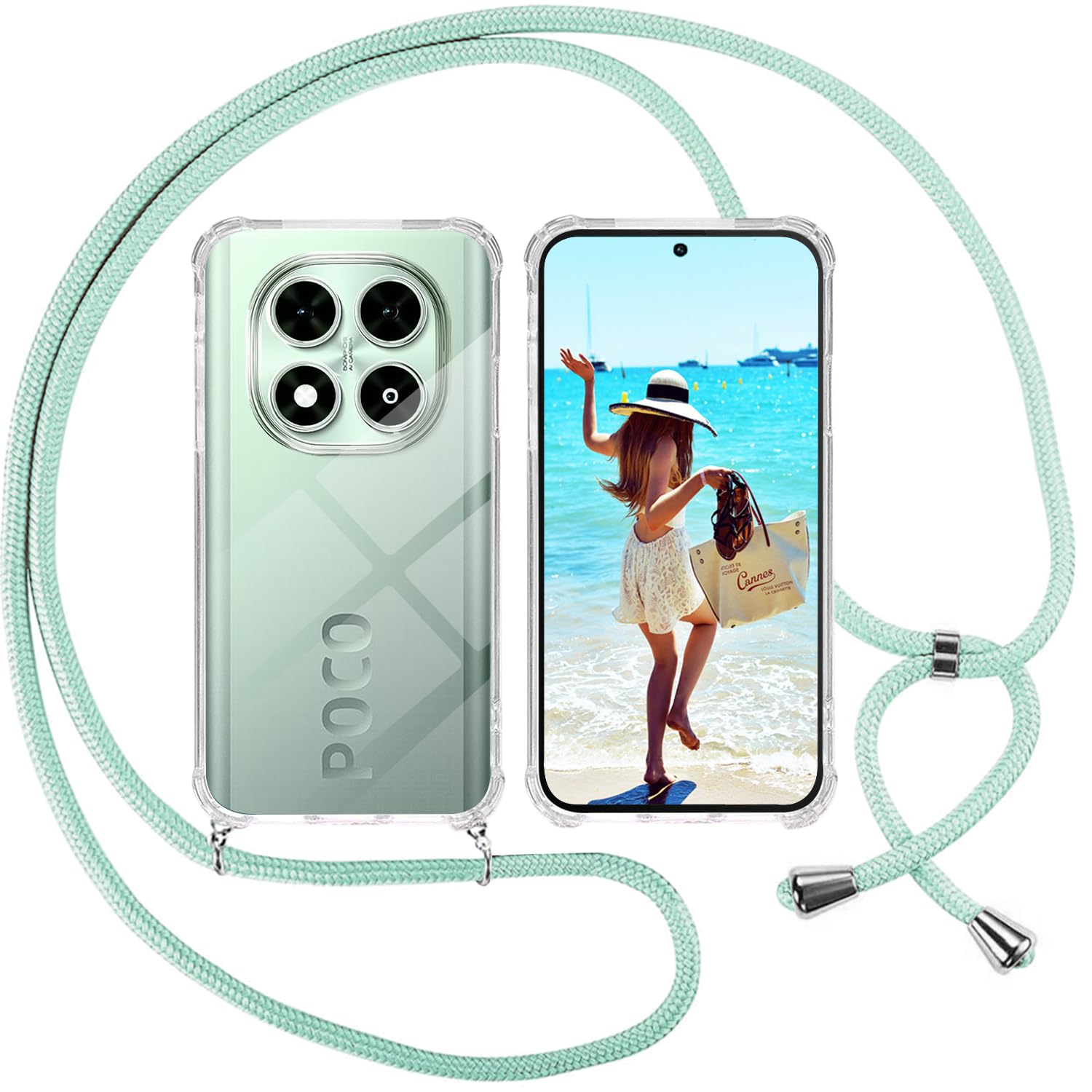ISOI - Caurspīdīgs maciņš ar regulējamu auklu, Xiaomi Redmi Note 14 Pro 5G un Poco X7 5G zaļš