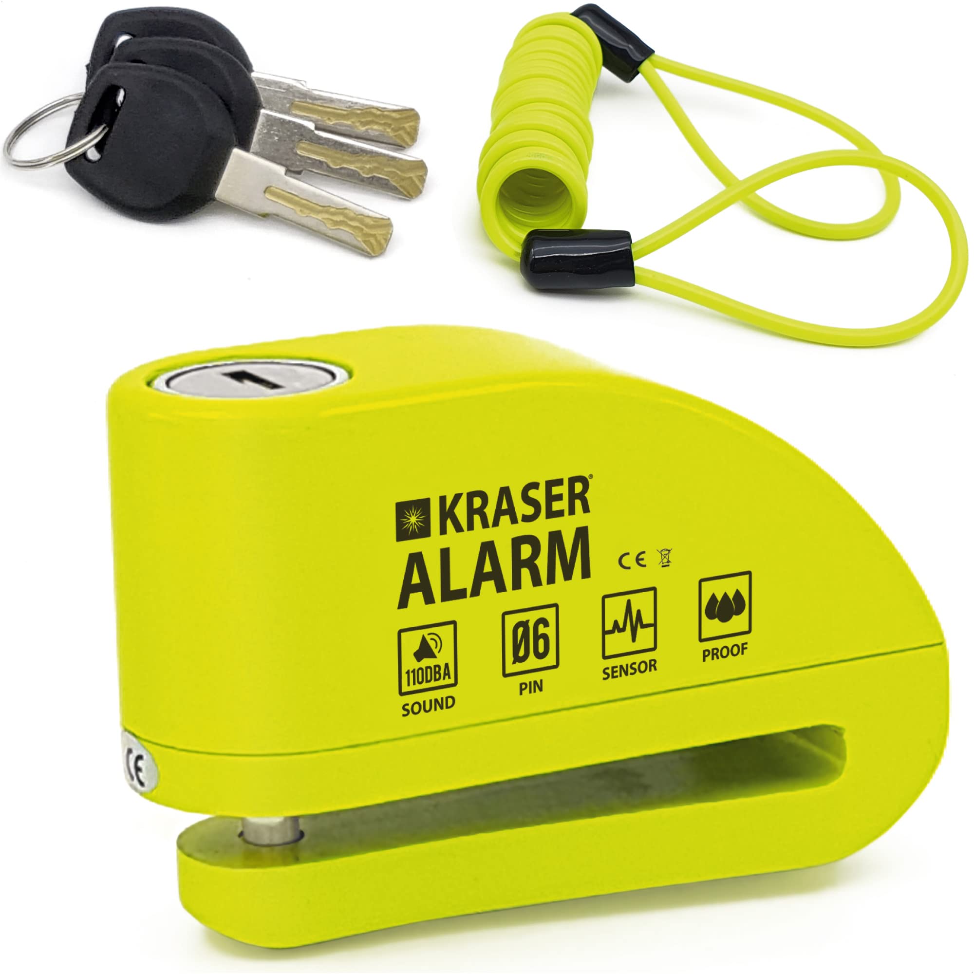 KRASER KR6Y - Motocikla diska bloķētājs ar 110dB trauksmi un atgādinājuma kabeli