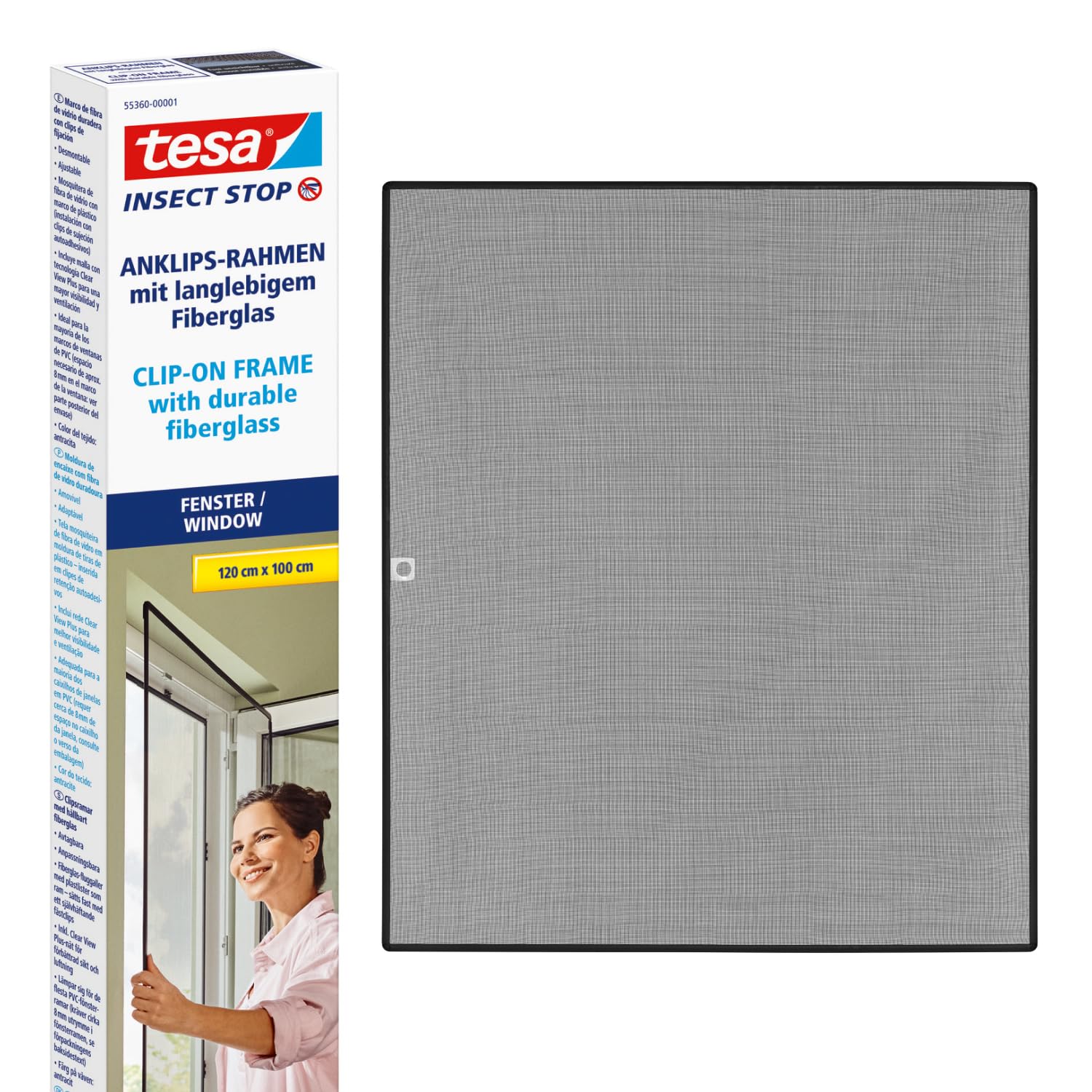 Tesa insect stop - Logu moskītu tīkls ar iespraudņu rāmi PVC logiem, 100x120 cm