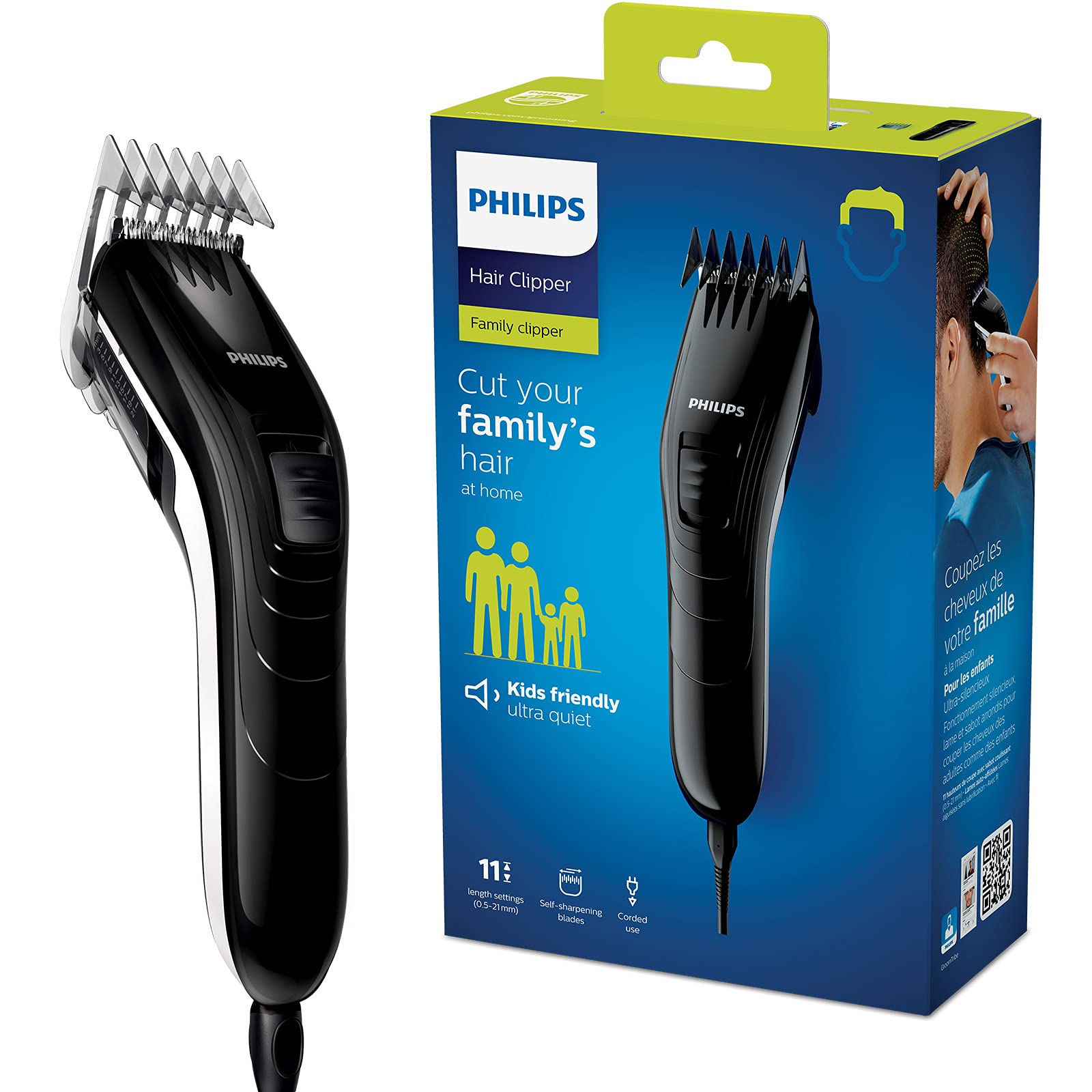 Philips QC5115/15 - matu un bārdas griežamā mašīna ar 11 garuma iestatījumiem un nerūsējošā tērauda asmeņiem