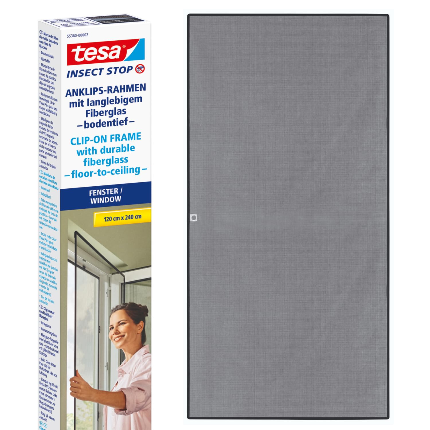 Tesa insect stop - Pretinsektu tīkls ar iespraudņu rāmi PVC logiem, 1,2 x 2,4 m