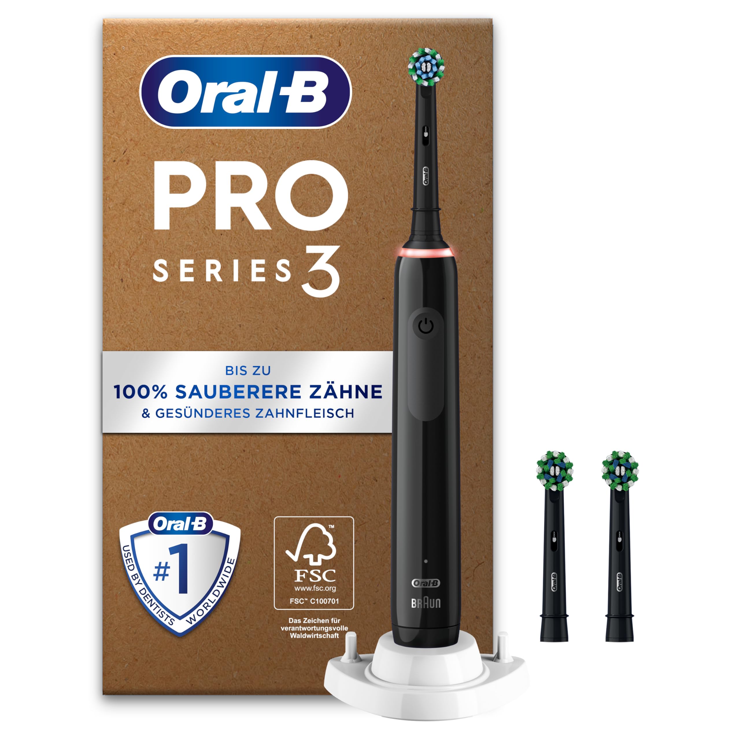 Oral-B Pro Series 3 - Elektriskā zobu birste ar 3 uzgaļiem un 3 tīrīšanas režīmiem, nakts melna