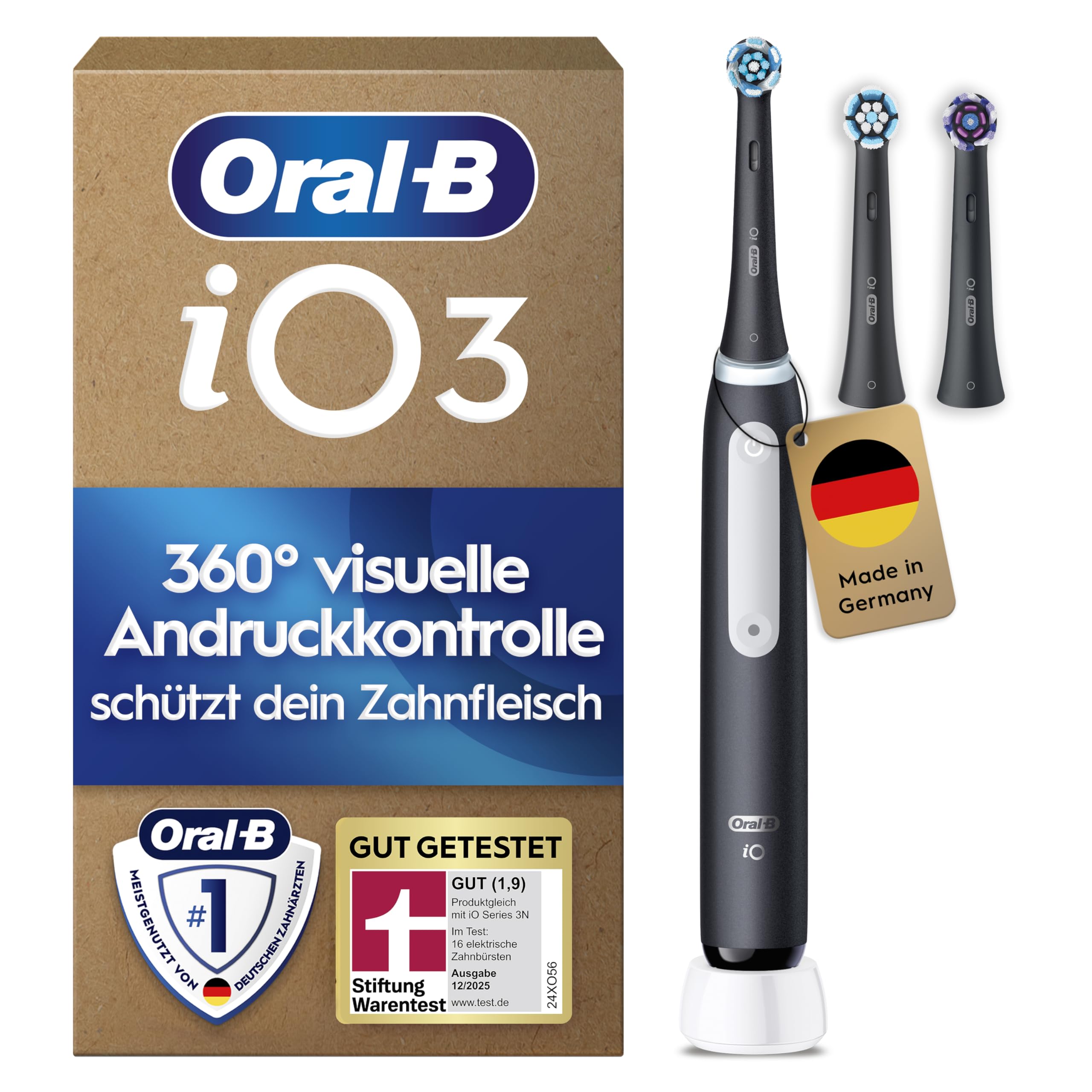 Oral-B iO Series 3 - elektriskā zobu birste ar 3 uzgaļiem, matēti melnā krāsā