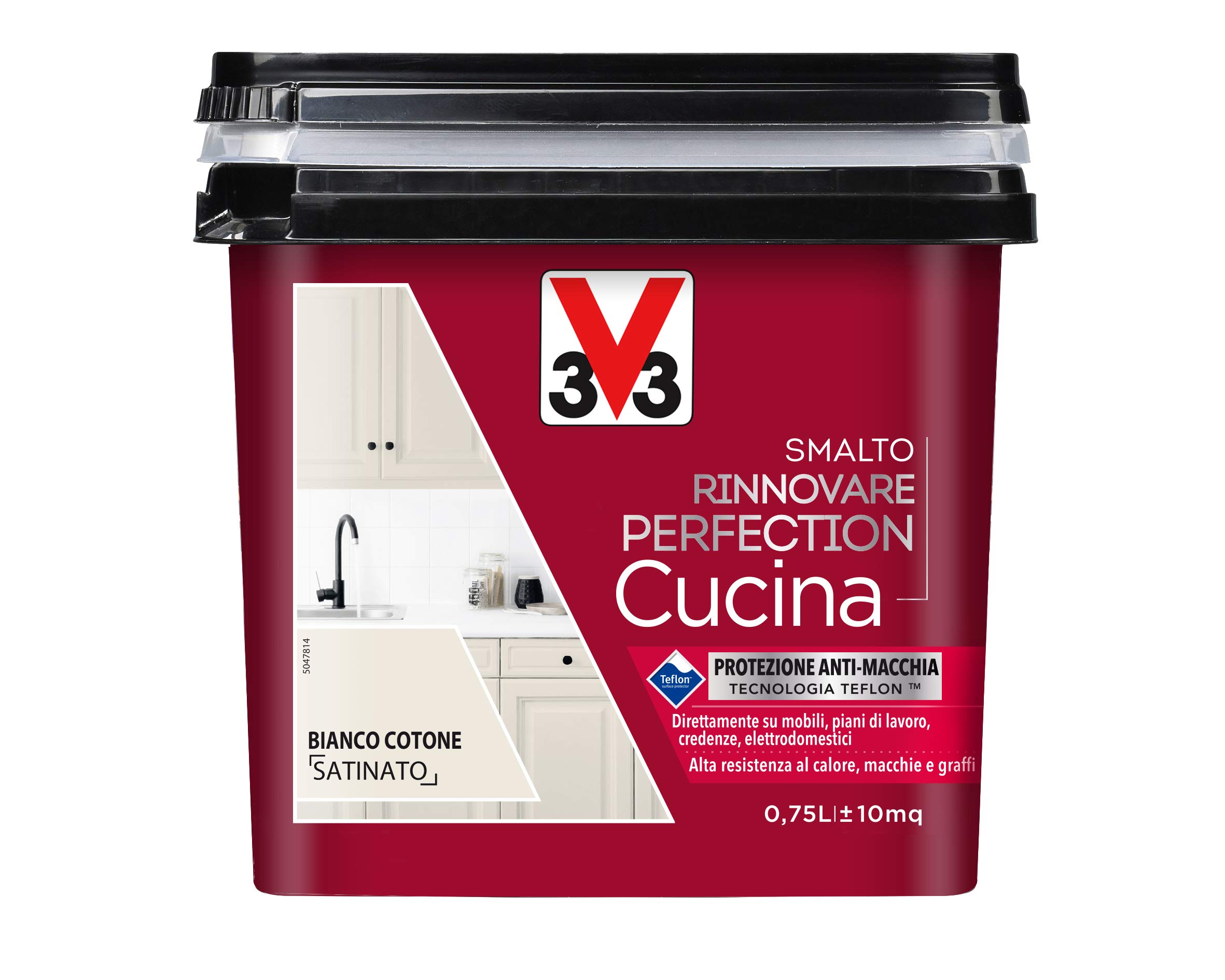 V33 Smalto Rinnovare Perfection - smalts virtuves virsmu atjaunošanai, satīna balts, kokvilnas tonis, 750 ml