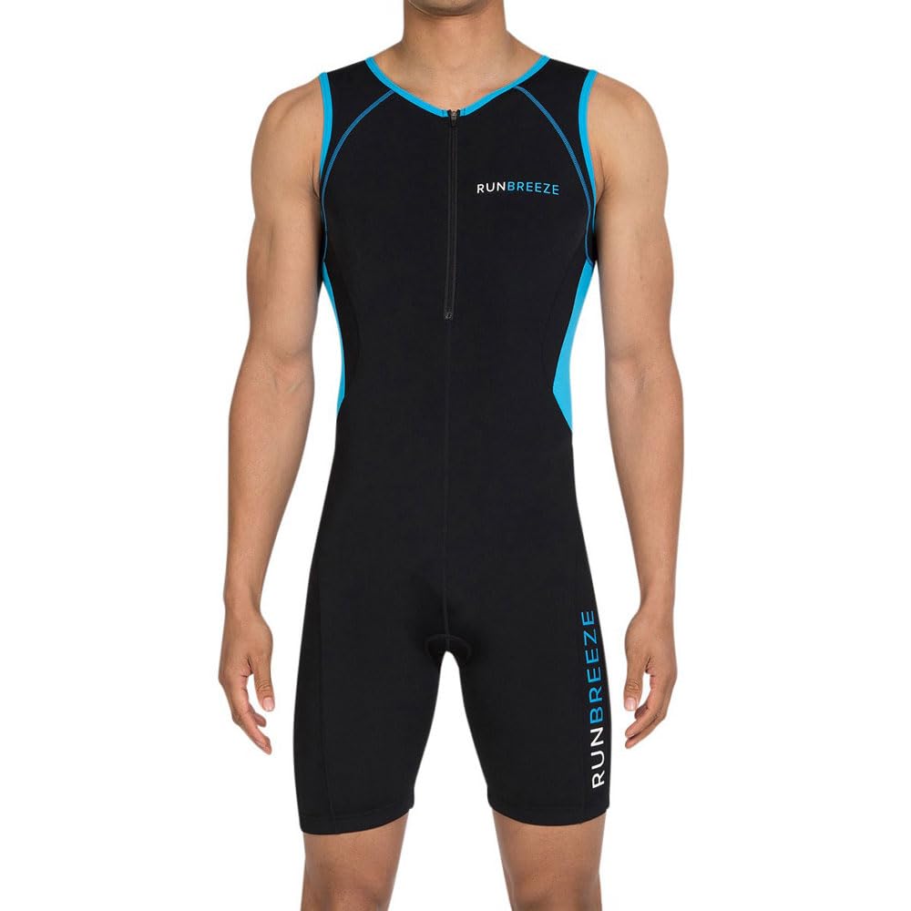 RunBreeze - Vīriešu triatlon tērps ar divām kabatām, melns un zils, L izmērs