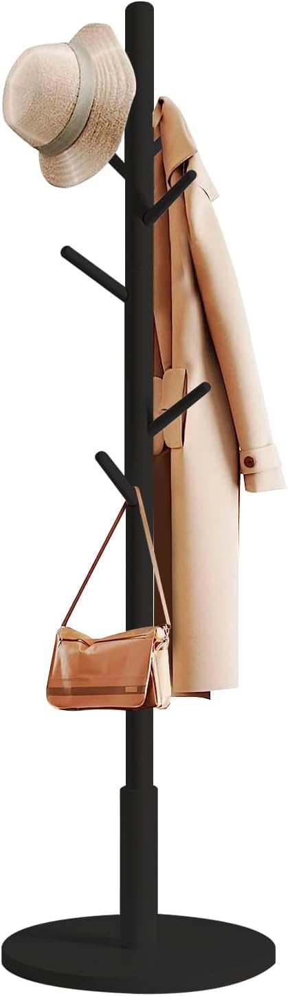 Edihome 0311 - koka drēbju pakaramais ar 8 āķiem, augstums regulējams, 172 cm, melns