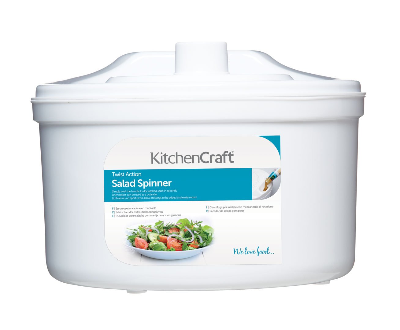 KitchenCraft KCSSP - salātu bļoda ar vāku un žāvēšanas grozu, BPA-brīva, vidēja izmēra, 22,5 cm