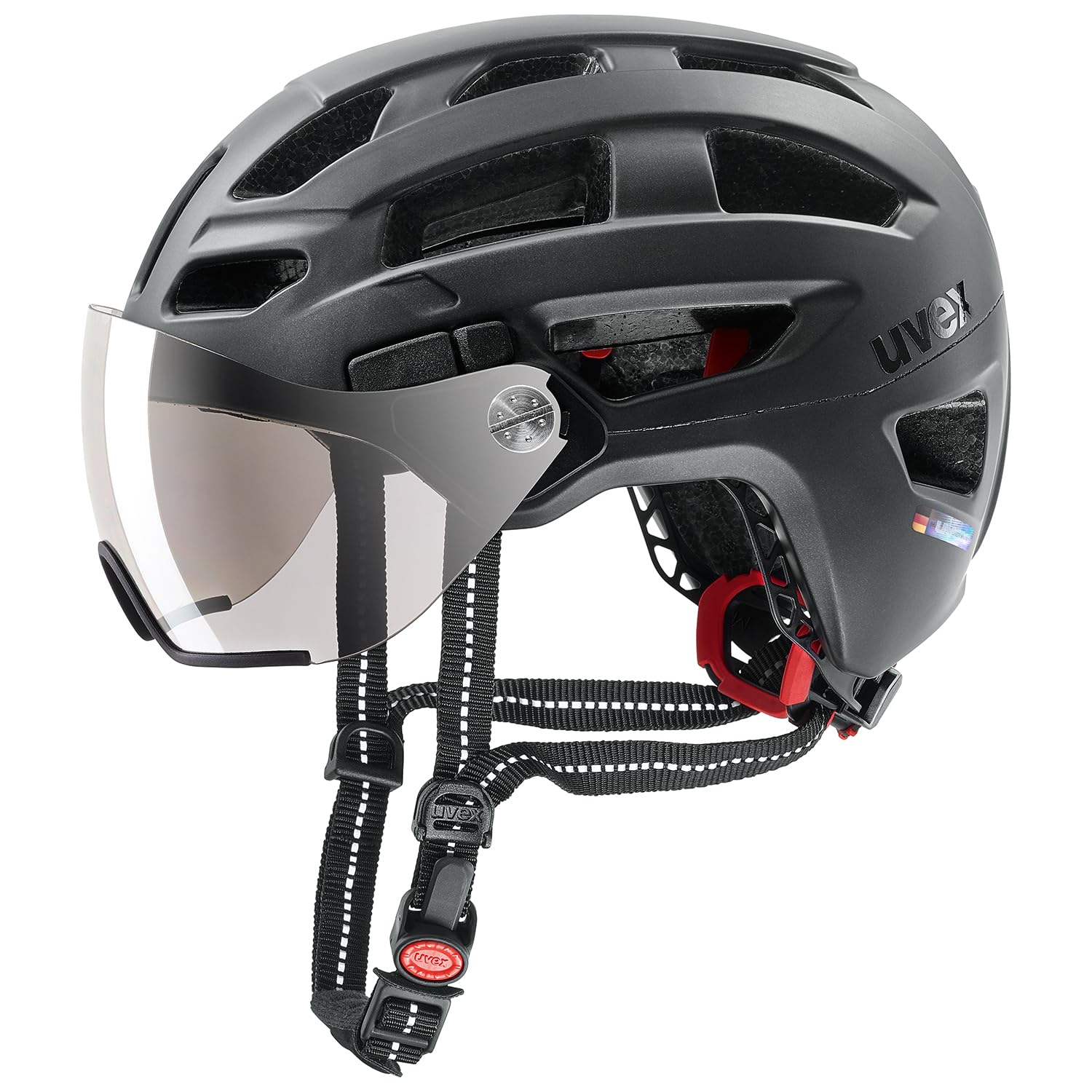 Uvex Finale Visor S412753 - Velosipēda ķivere ar LED gaismu pieaugušajiem, melna matēta, 52–57 cm