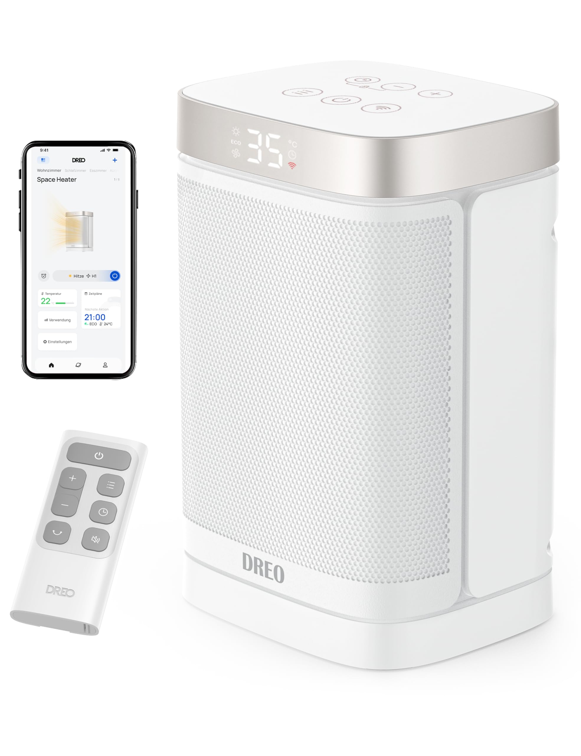 Dreo DR-HSH004S - keramikas sildītājs ar WiFi, tālvadību un 70 oscilāciju, 1500 W, balts
