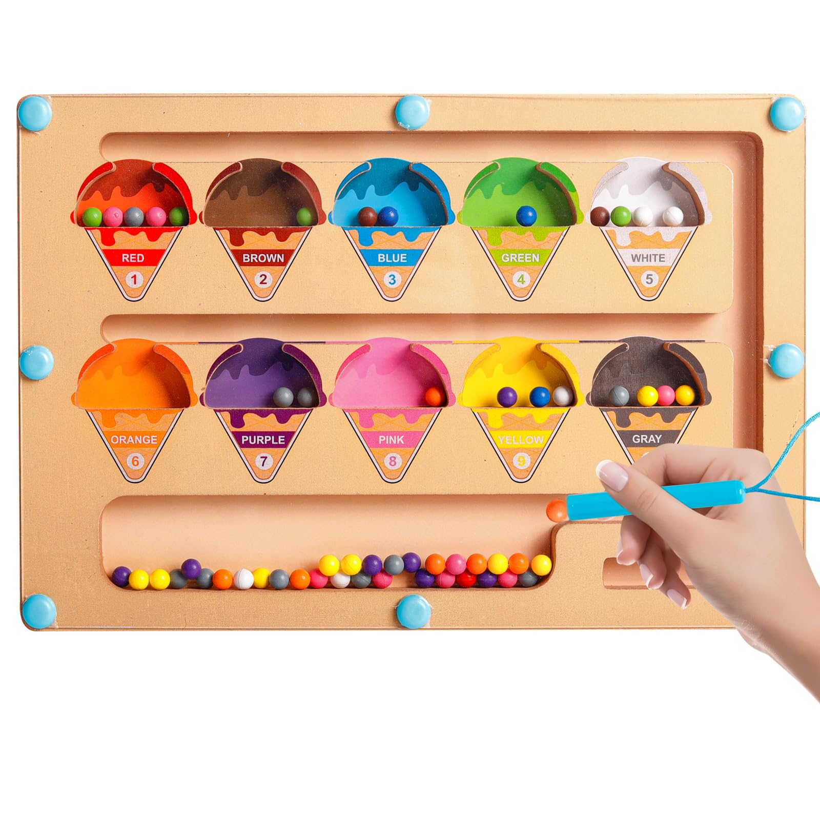 HONGCI Montessori MGZZ-02 - Magnētiskais koka labirints bērniem ar saldējuma tēmu