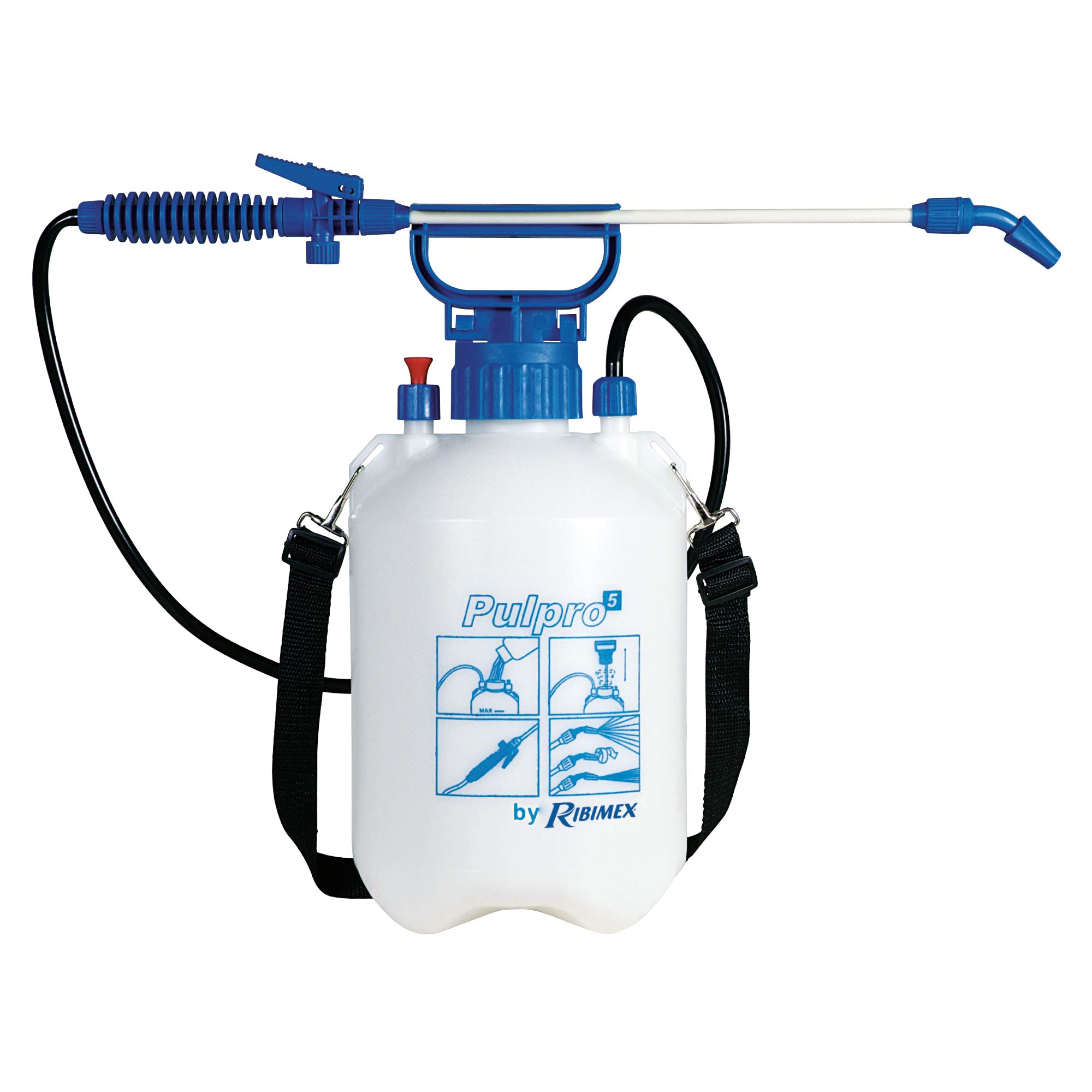 Ribimex PRP049P Pulpro 5 - spiediena smidzinātājs ar stikla šķiedras lanci un regulējamu siksnu, 5,8 l
