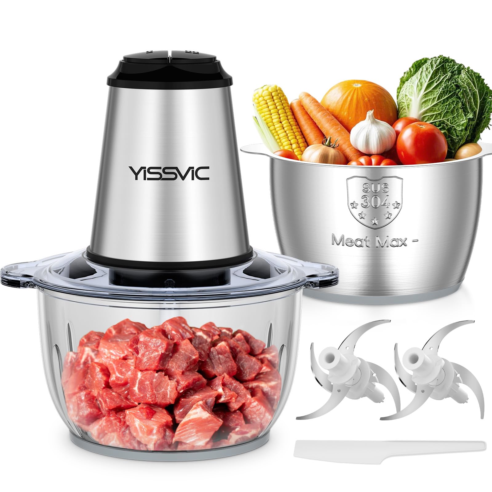 YISSVIC Y-JR01 - elektriskais smalcinātājs ar stikla un nerūsējošā tērauda bļodām,500 W, 4L