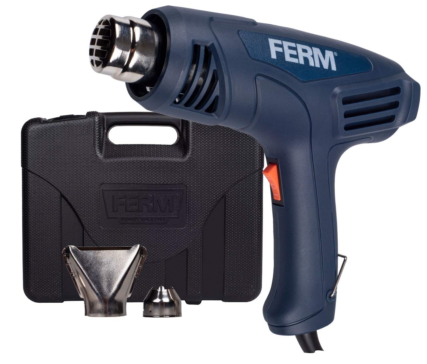 FERM HAM1015 - elektriskais celtniecības fēns ar regulējamu temperatūru un 2 uzgaļiem, 2000W