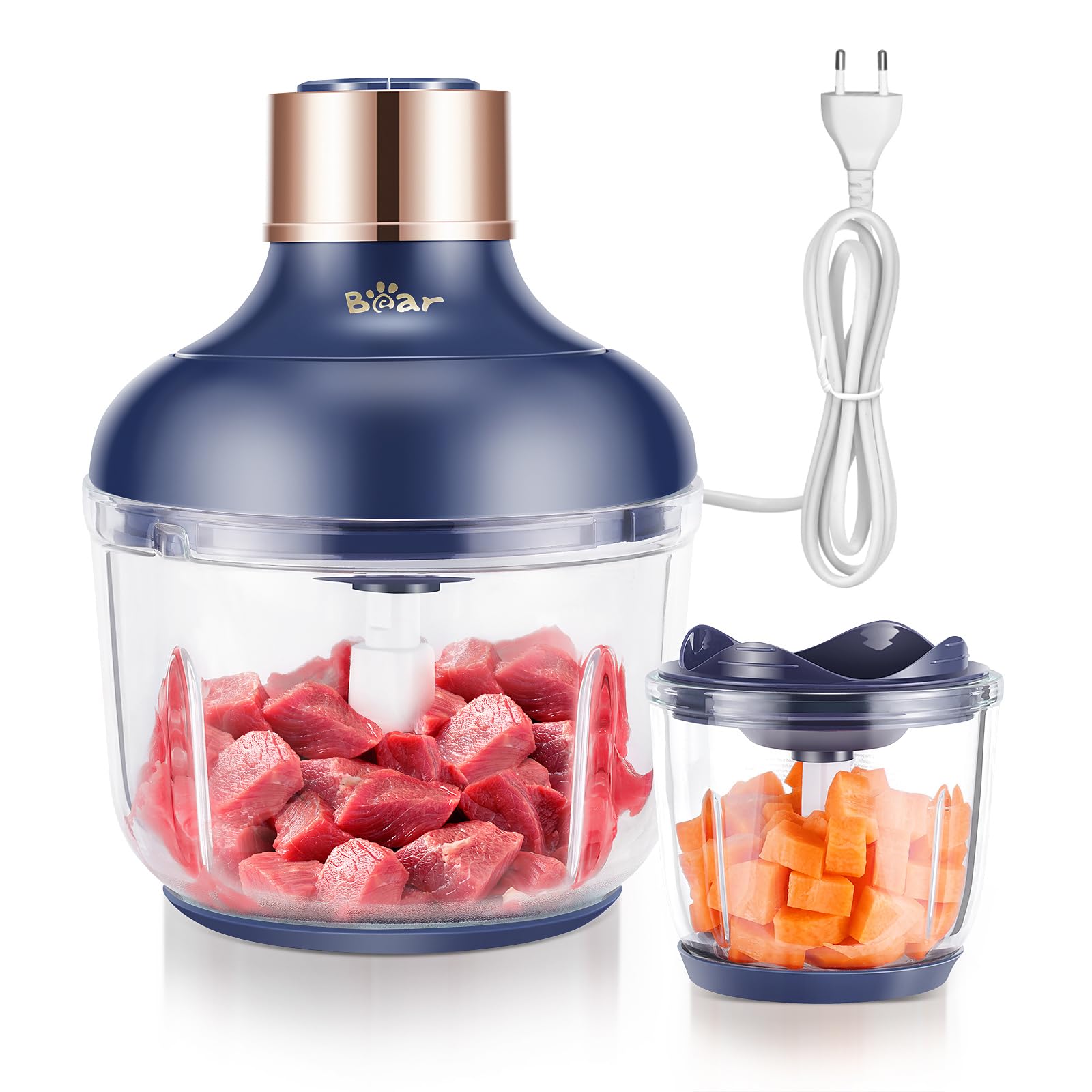 Bear QSJ-D03Q1 - elektriskais smalcinātājs ar stikla trauku, 0,6L un 2L, 2 ātrumi, 300 W