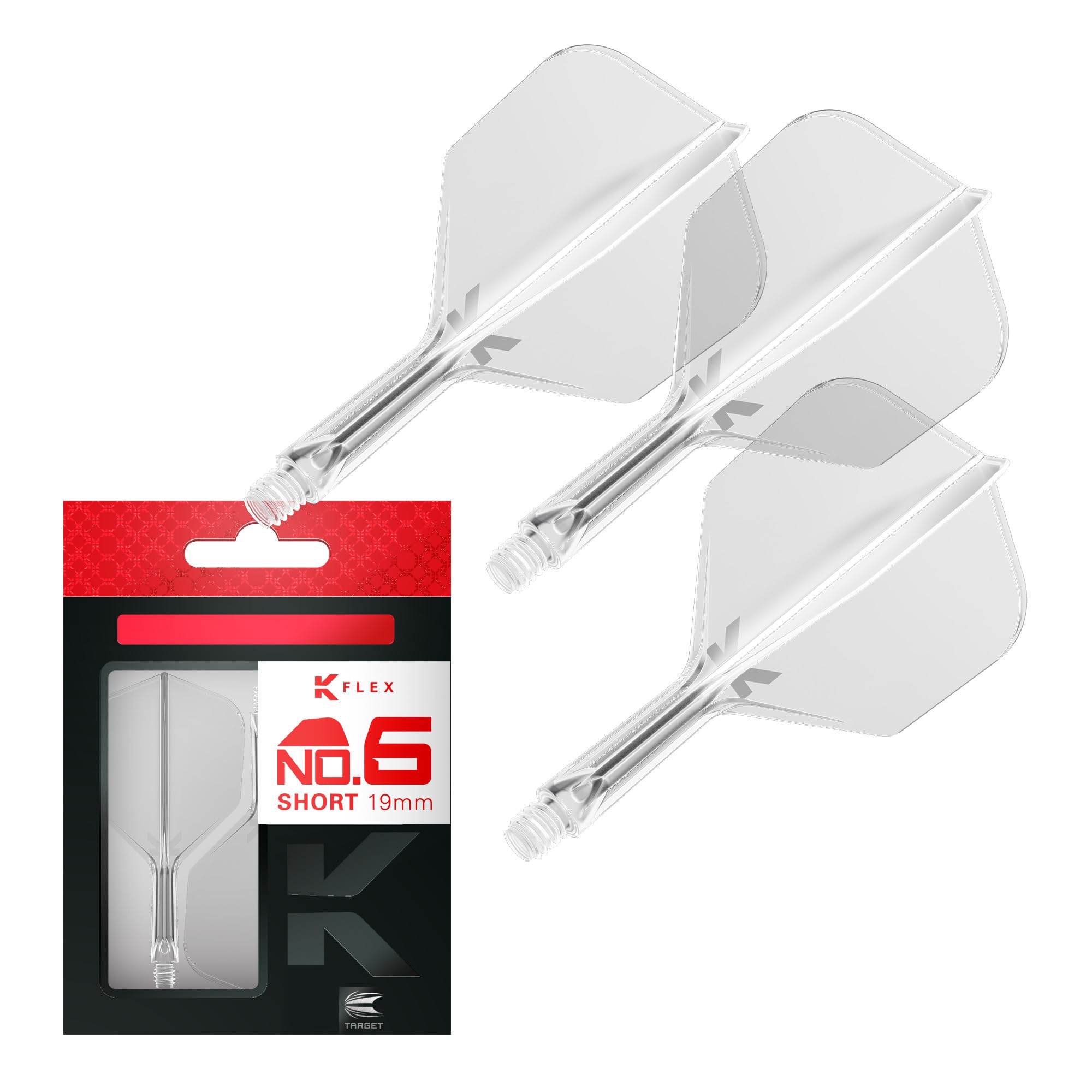 Target Darts K-Flex taf1407 - Šautriņu kāti ar integrētiem dārta spārniem No.6 īsie 19 mm caurspīdīgi