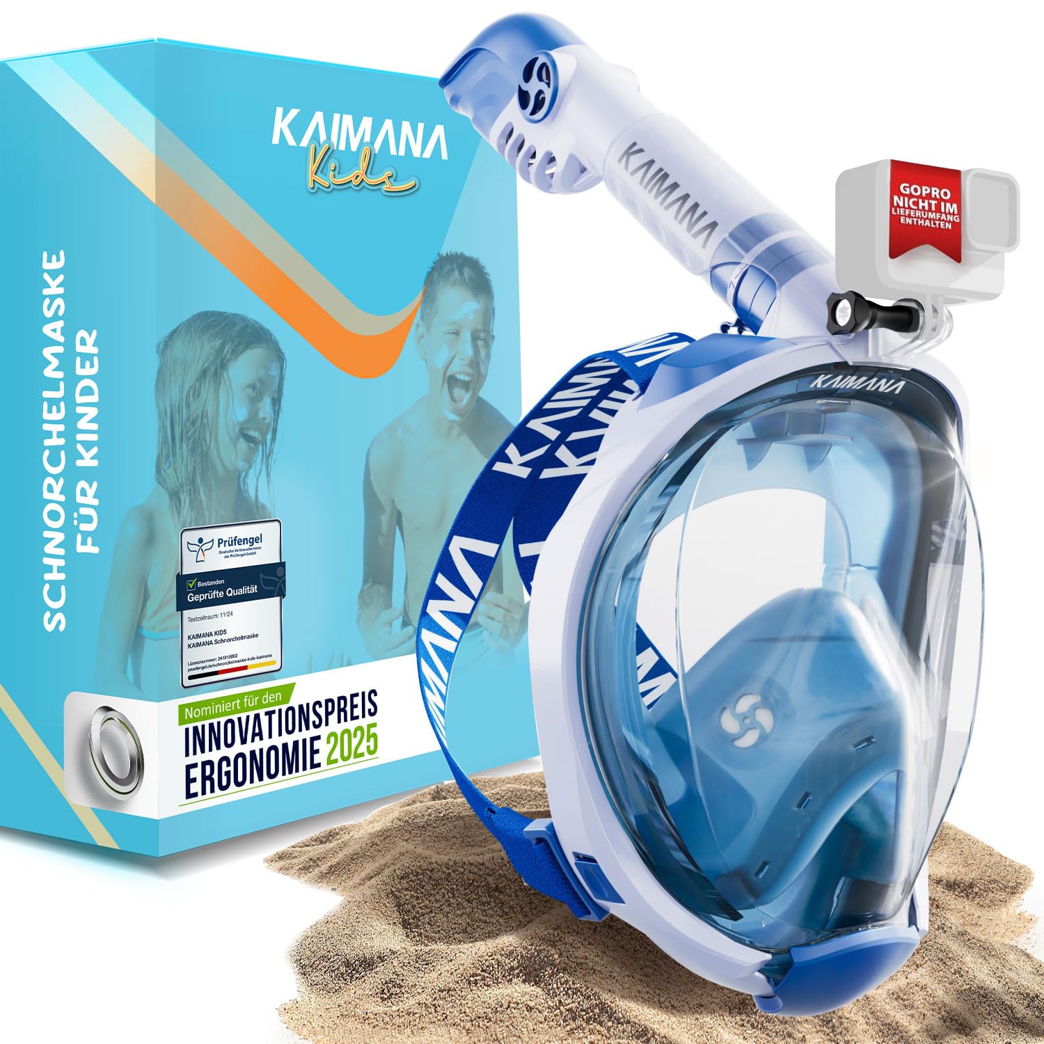 Kaimana SNM. K009 - Pilnsejas snorkelēšanas maska bērniem ar CO2 drošības sistēmu, 3–10 gadi, zila