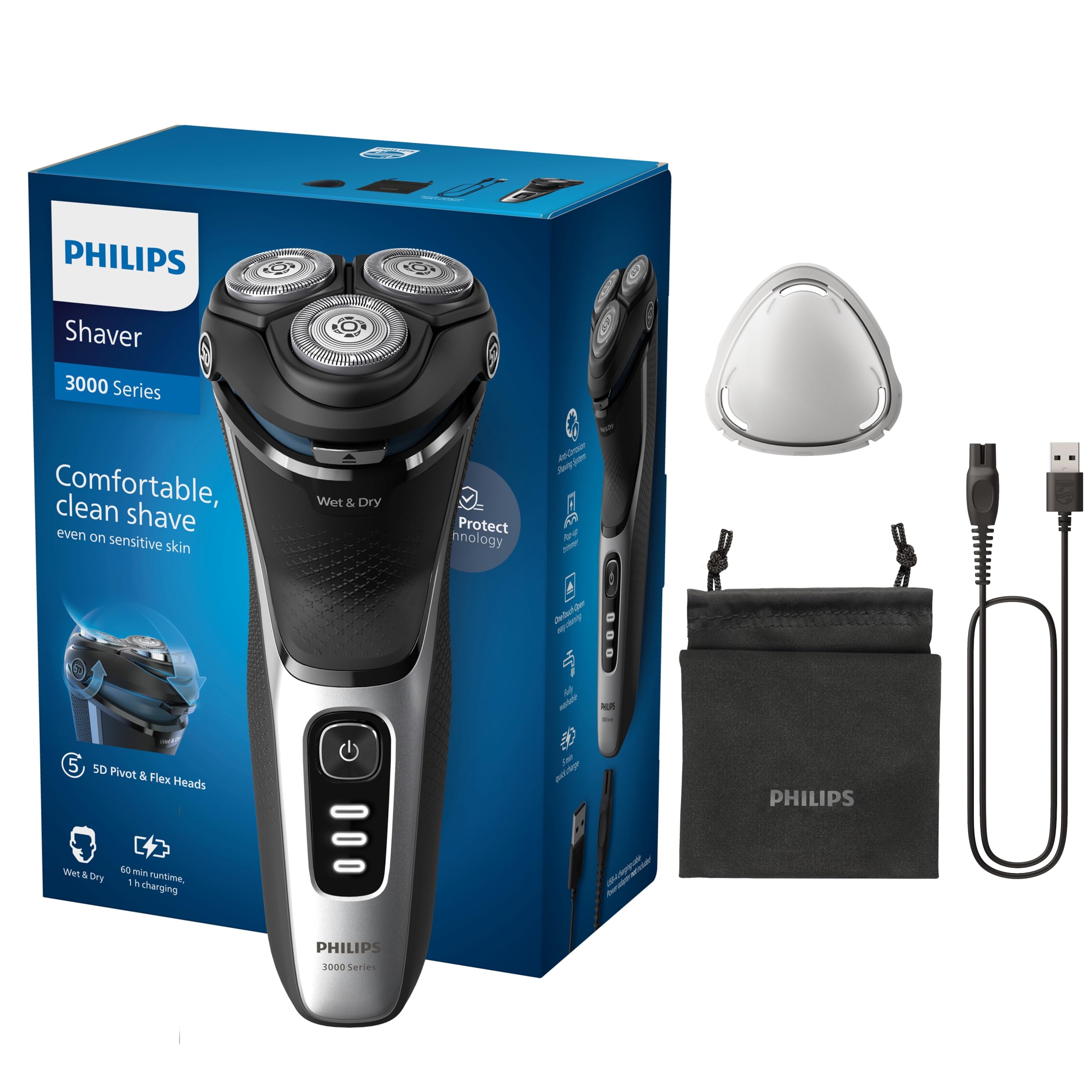 Philips S3241/12 Series 3000 - elektriskais vīriešu skuveklis ar SkinProtect tehnoloģiju un ceļojumu somu