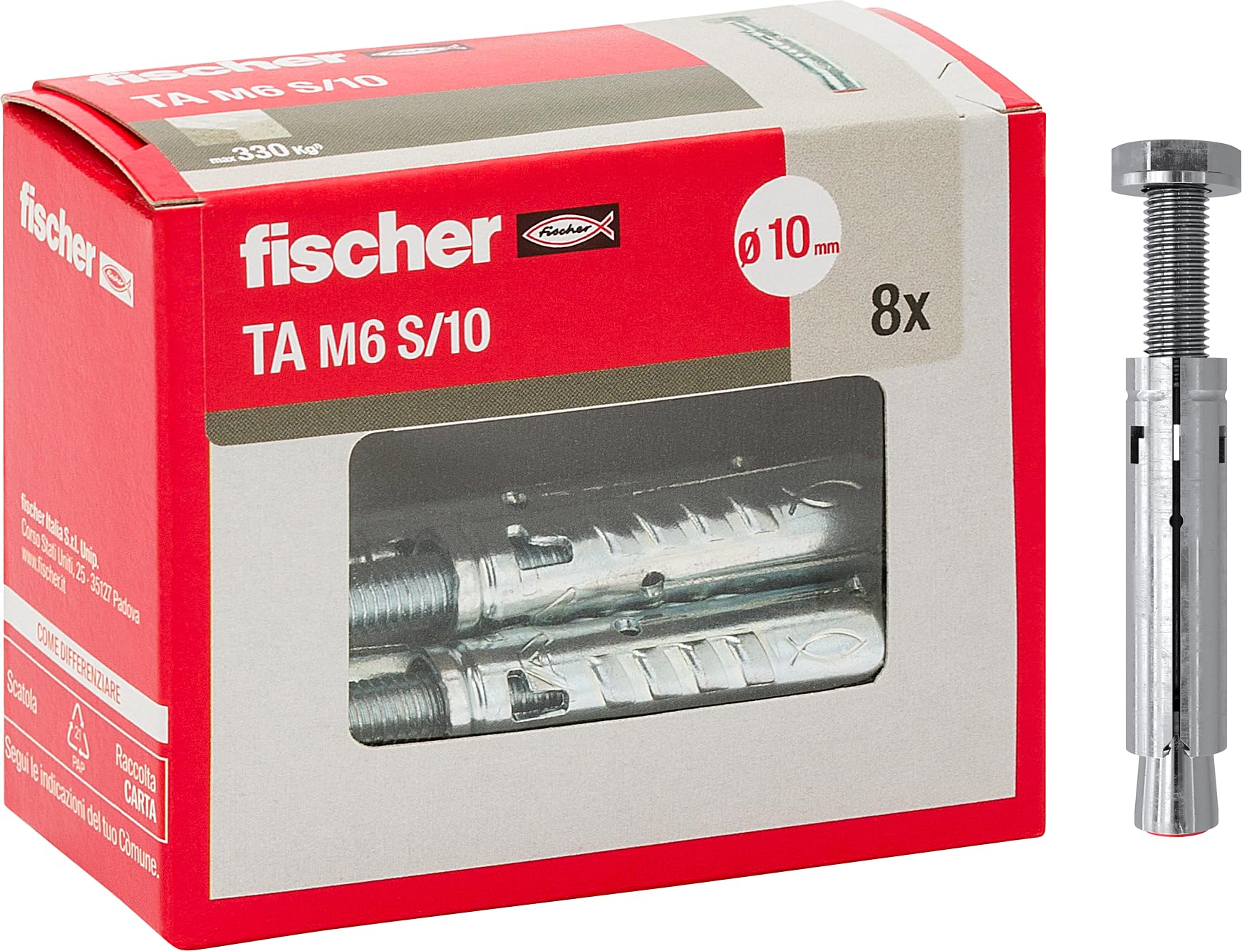 Fischer 71252 - Tērauda enkurskrūves TA M6 ar sešstūra galvu, 10 mm, 8 gab.